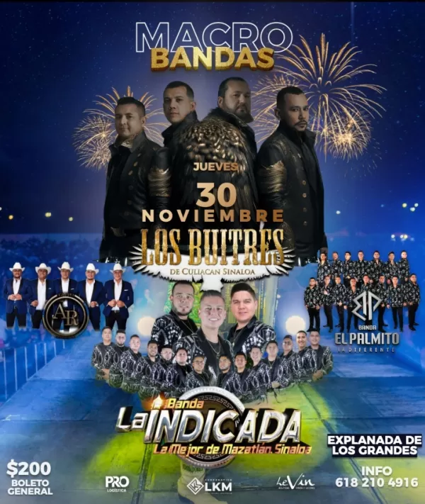Macro Bandas 2023: Los Buitres, La Indicada, Grupo AR y Banda El Palmito en Durango