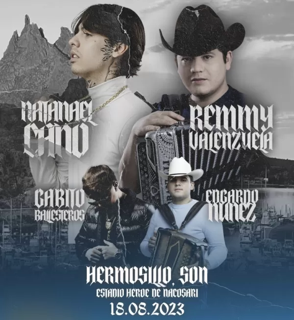 Natanael Cano, Remmy Valenzuela, Gabito Ballesteros y Edgardo Núñez en Hermosillo, Agosto 2023