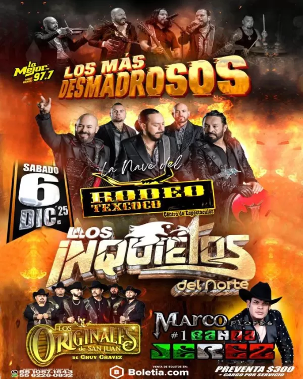 Inquietos del Norte, Originales de San Juan y Banda Jerez en Rodeo Texcoco, Diciembre 2025