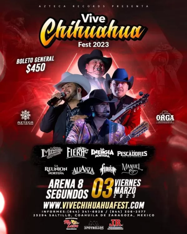 Vive Chihuahua Fest 2023 en Arena 8 Segundos de Saltillo, Coah, Marzo 2023 Vive Chihuahua Fest 2023 en Arena 8 Segundos de Saltillo, Coah, Marzo 2023