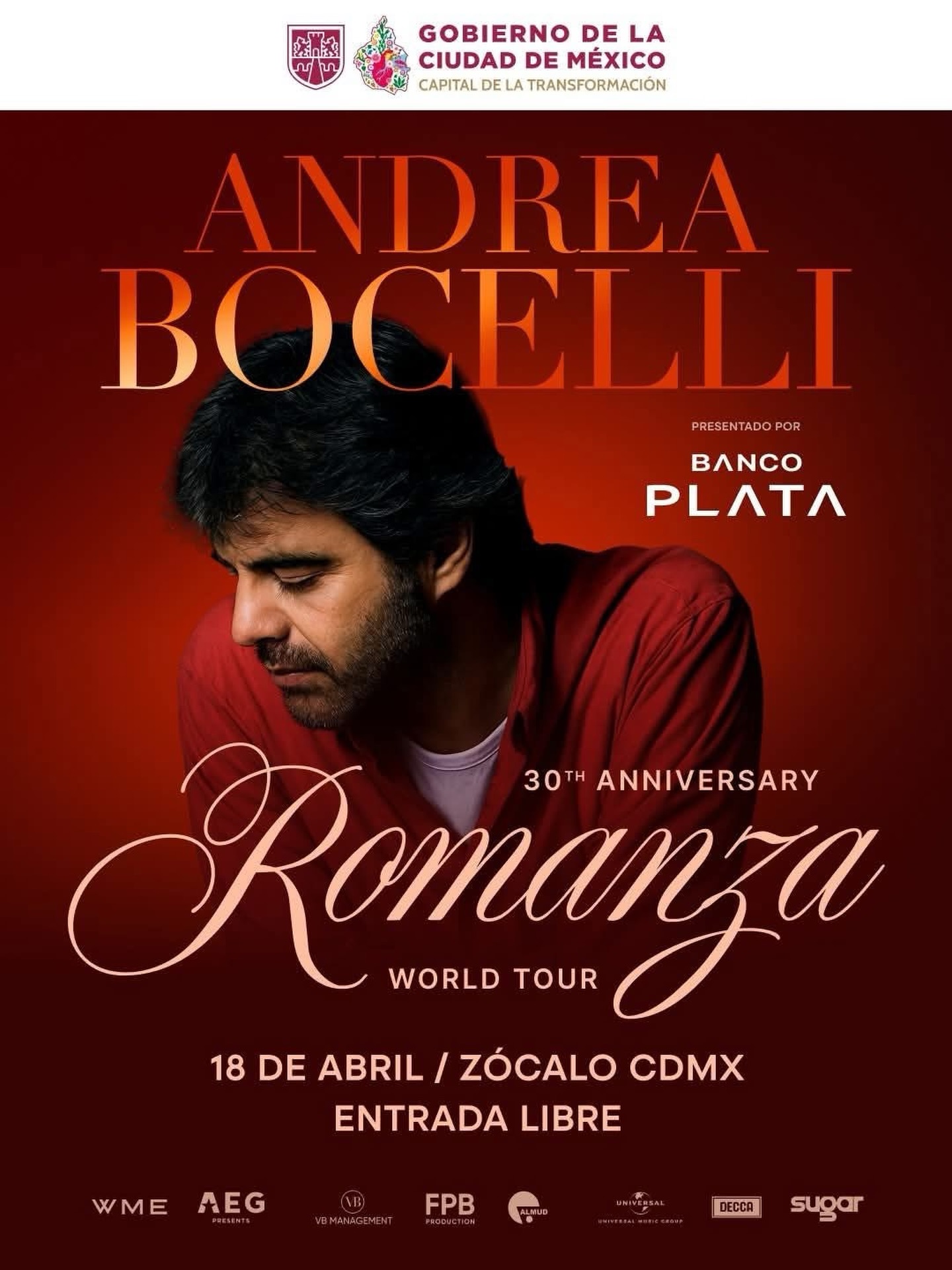 Andrea Bocelli Zocalo CDMX 18 Abril