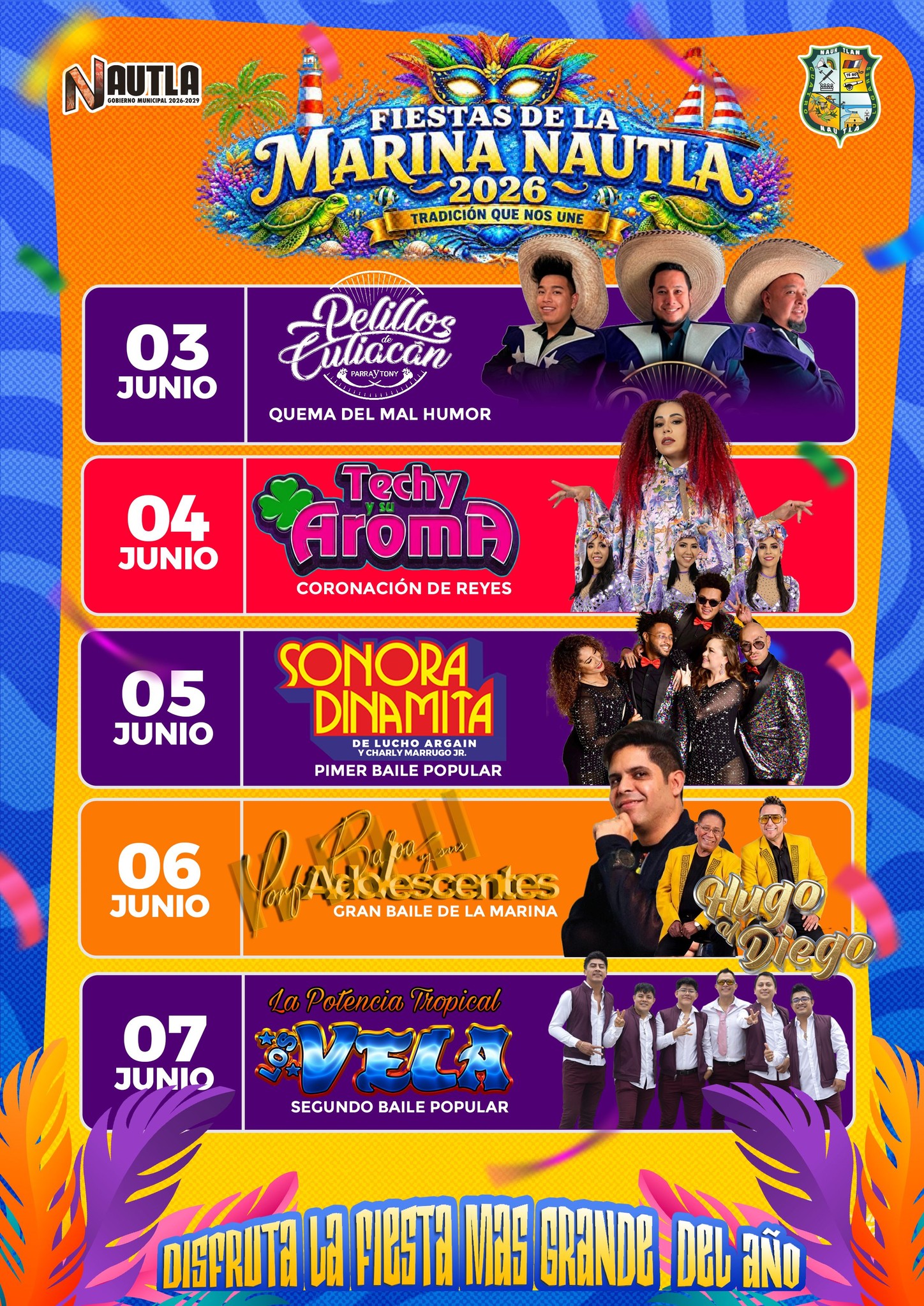 Cartelera artística Carnaval y Fiestas de la Marina Nautla 2026