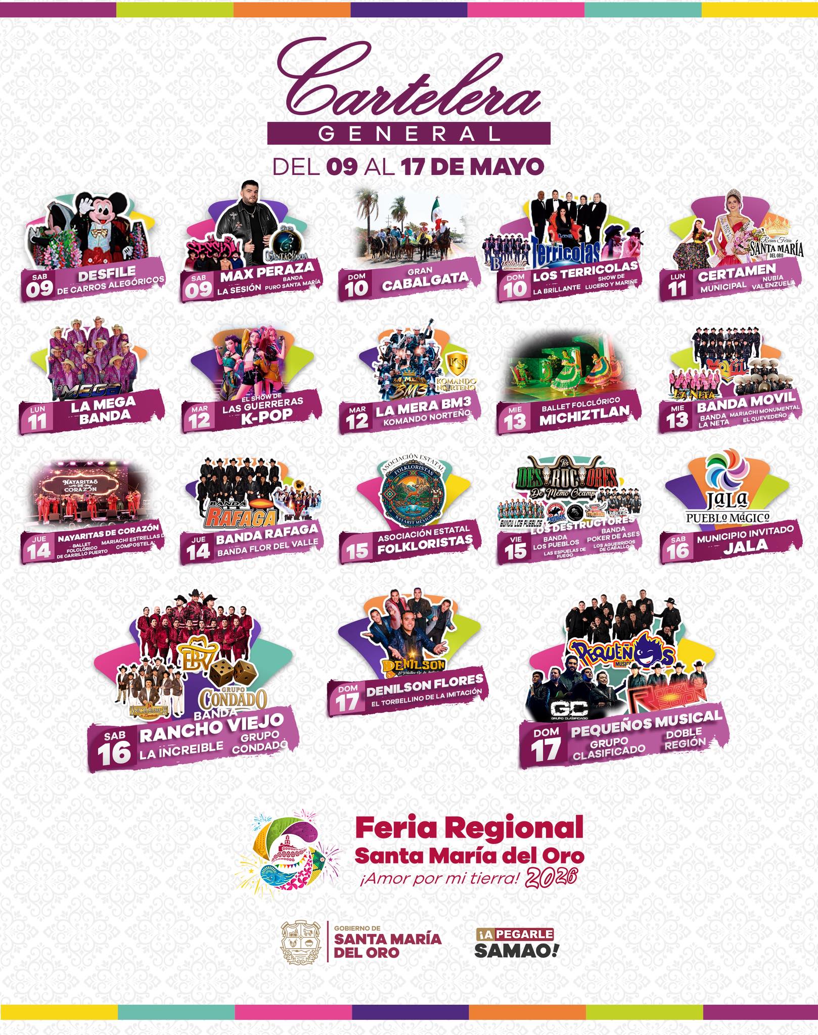 Cartelera artística Feria Regional Santa María del Oro 2026