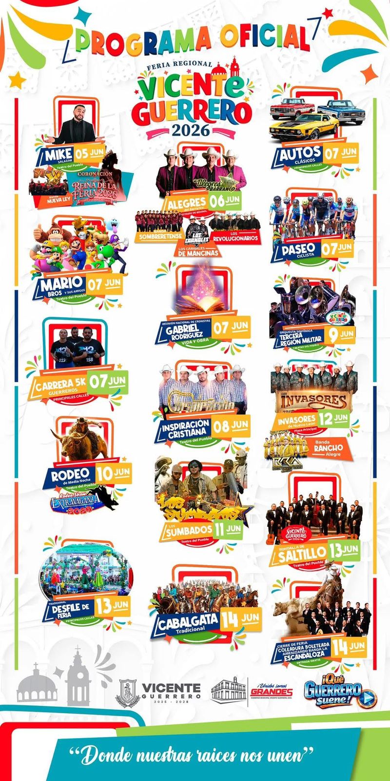Cartelera artística Feria Regional Vicente Guerrero 2026