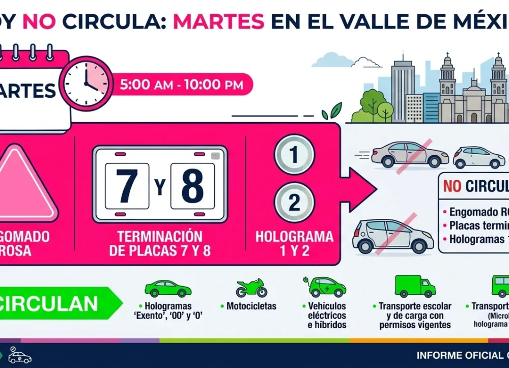 Hoy No Circula ZMVM Martes Rosa 7 y 8