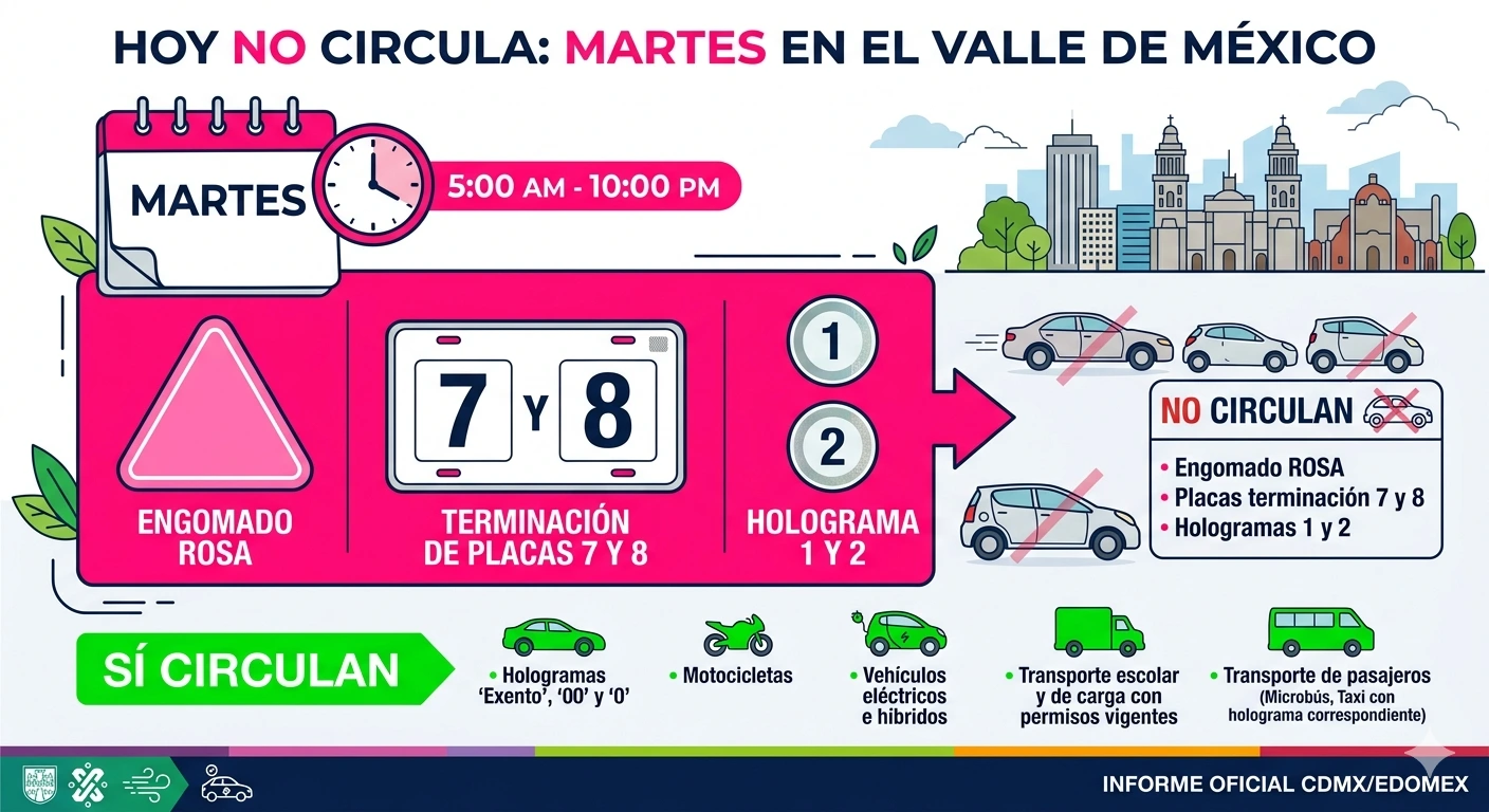 Hoy No Circula ZMVM Martes Rosa 7 y 8