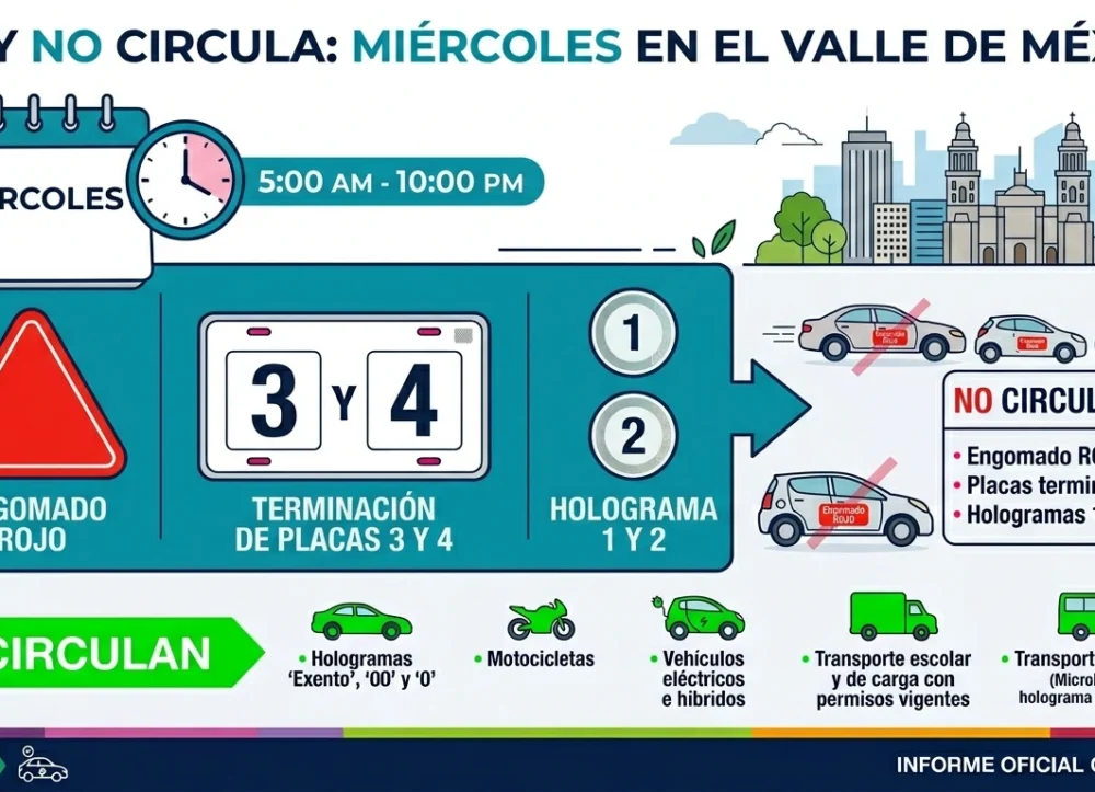 Hoy No Circula ZMVM Miercoles Rojo 3 y 4