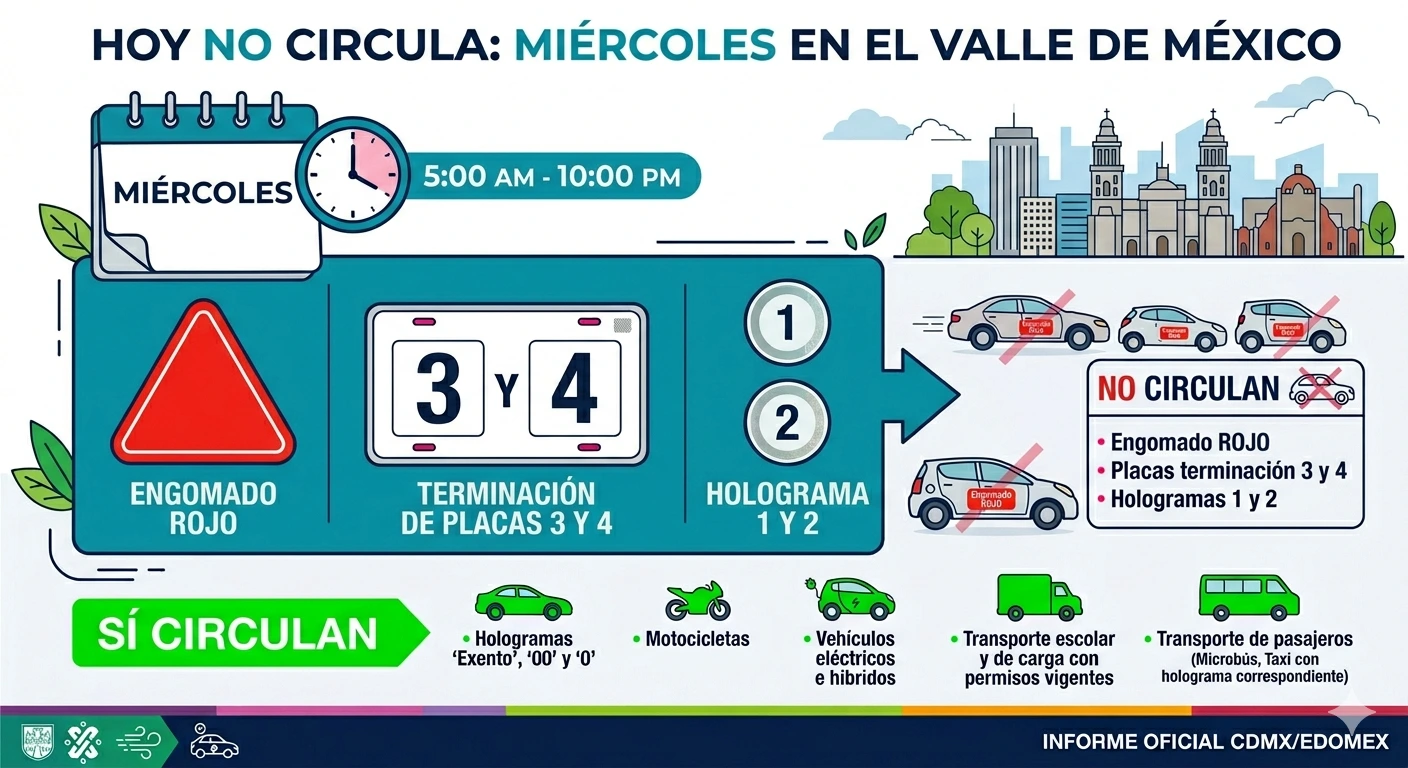 Hoy No Circula ZMVM Miercoles Rojo 3 y 4