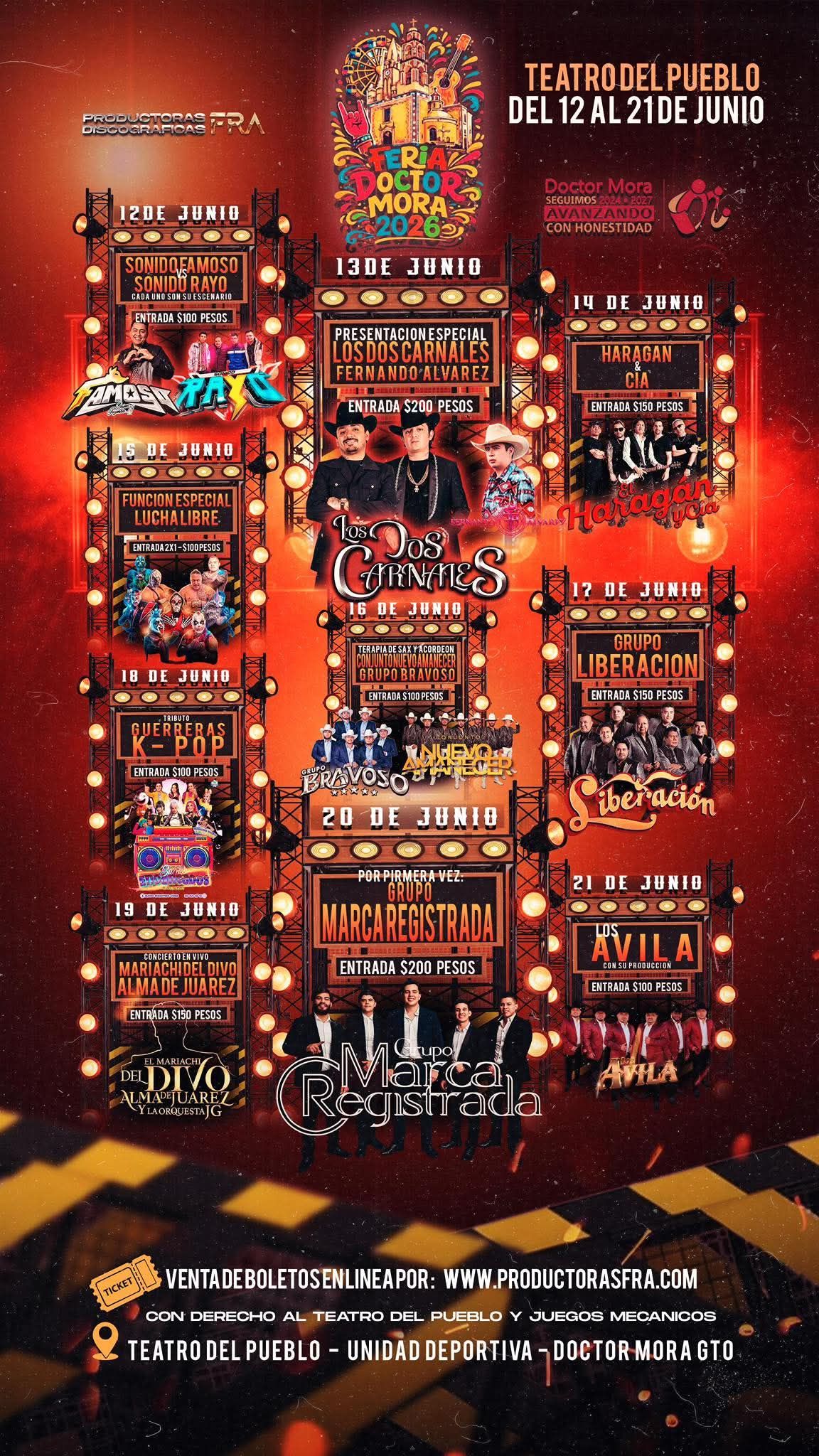 Cartelera artística Feria Doctor Mora 2026