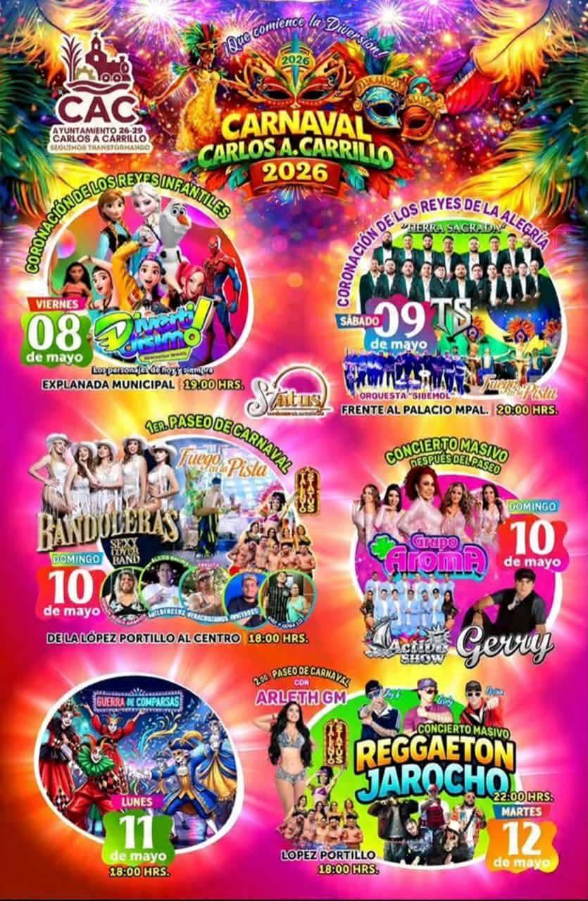 Cartelera artística Carnaval Carlos A. Carrillo 2026