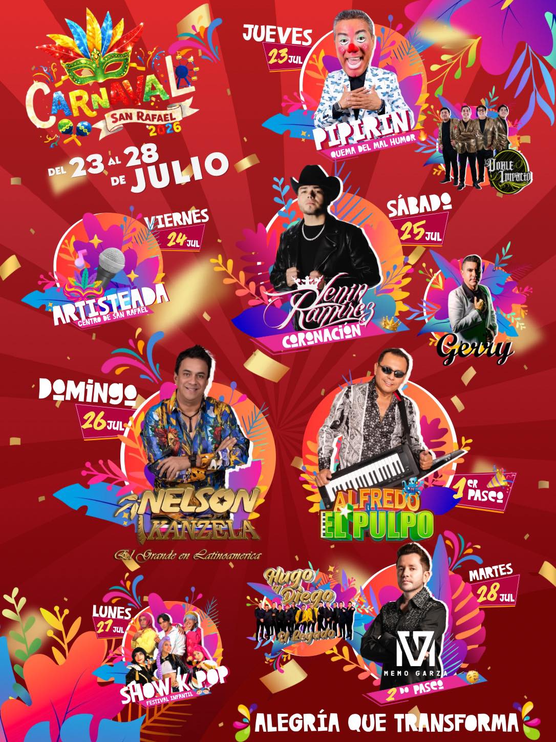 Cartelera artística Carnaval San Rafael 2026