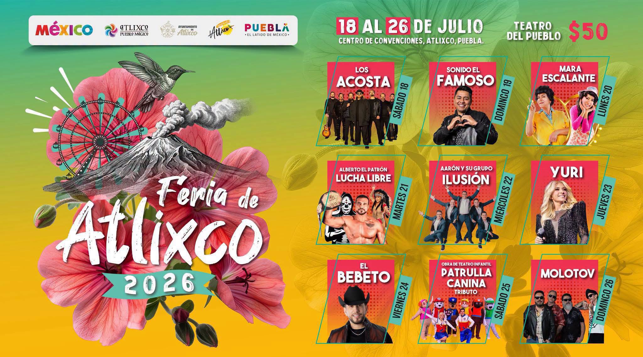 Cartelera artística Feria de Atlixco 2026