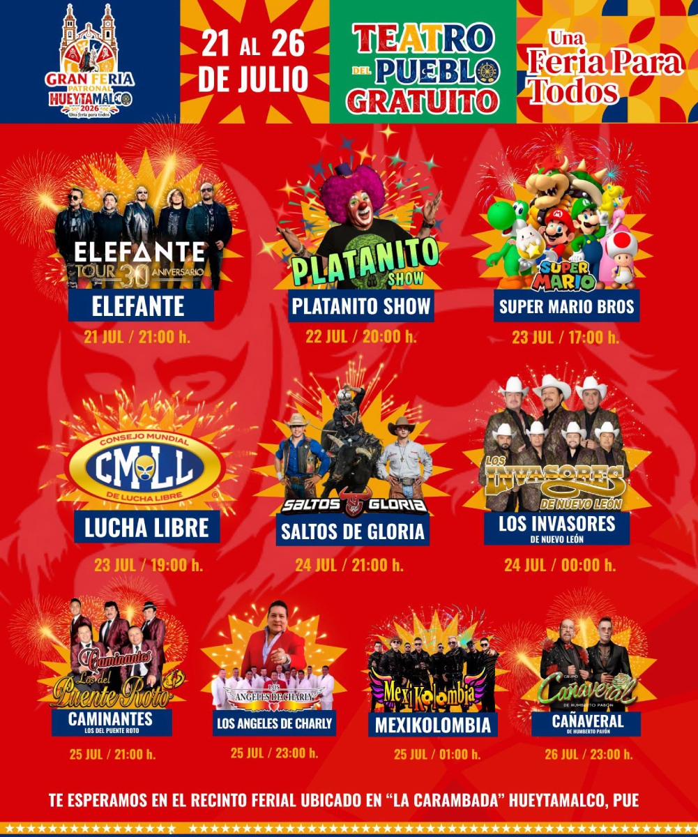 Cartelera artística Feria Hueytamalco 2026