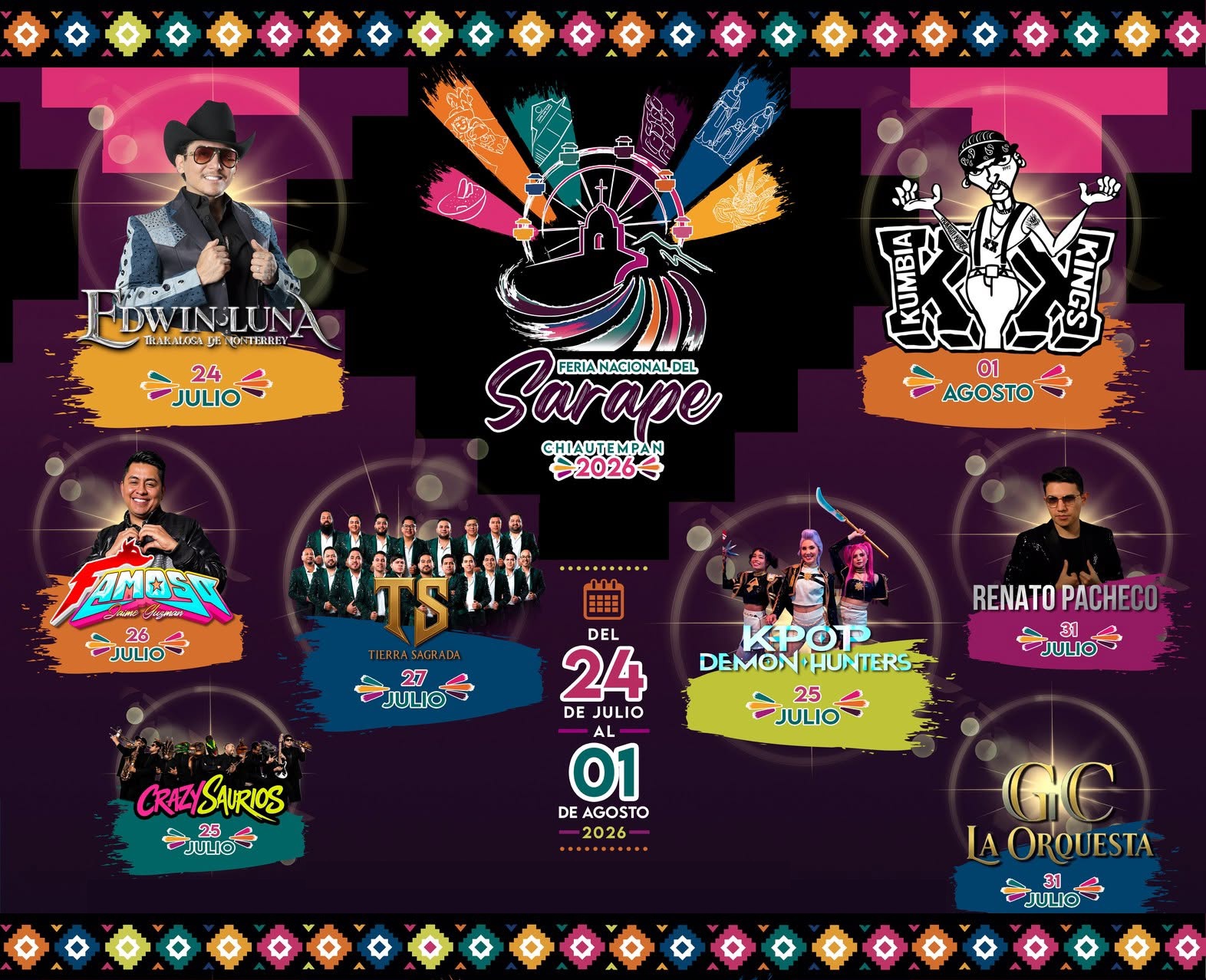 Cartelera artística Feria Nacional del Sarape Chiautempan 2026