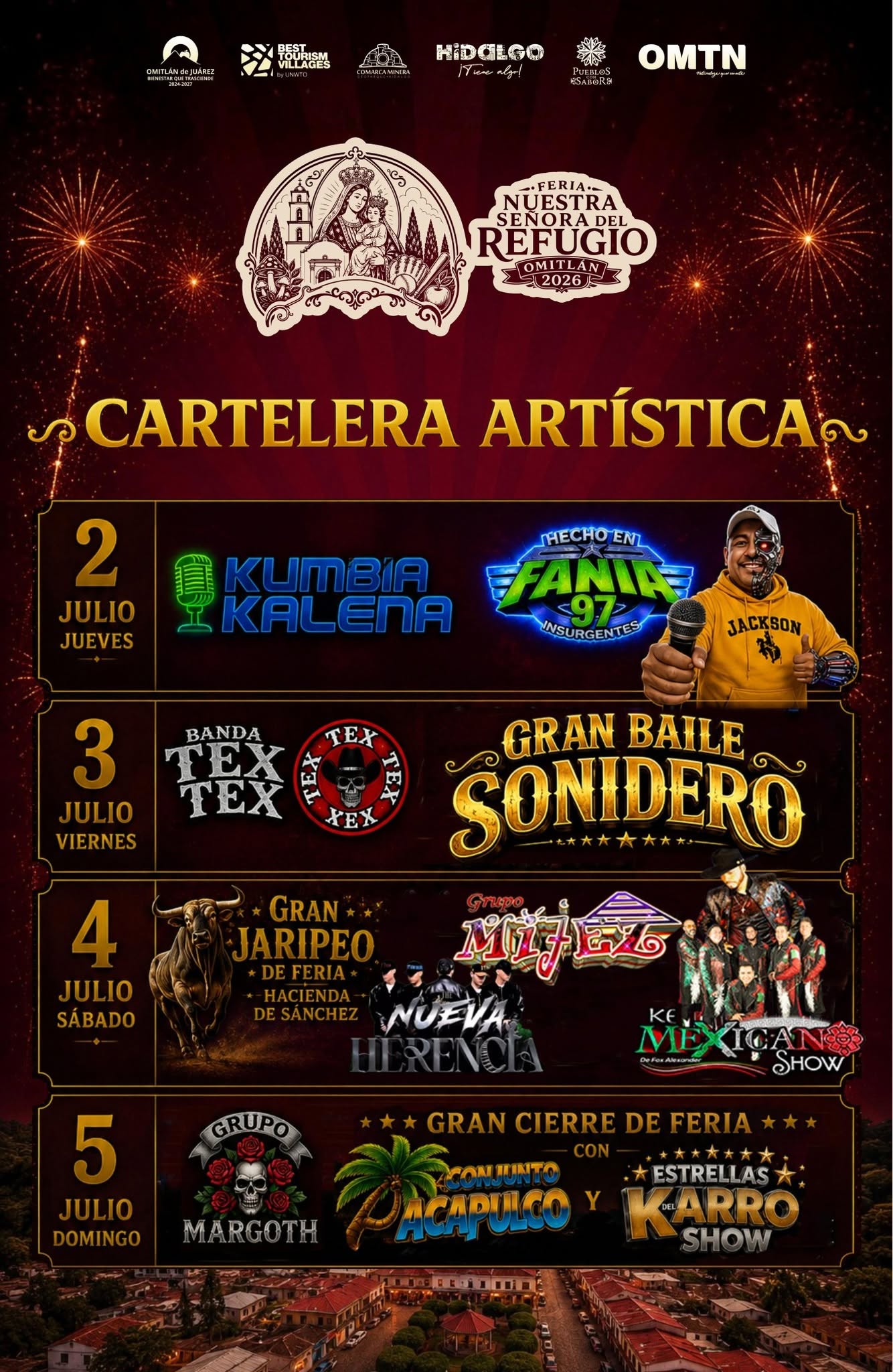 Cartelera artística Feria Omitlán 2026