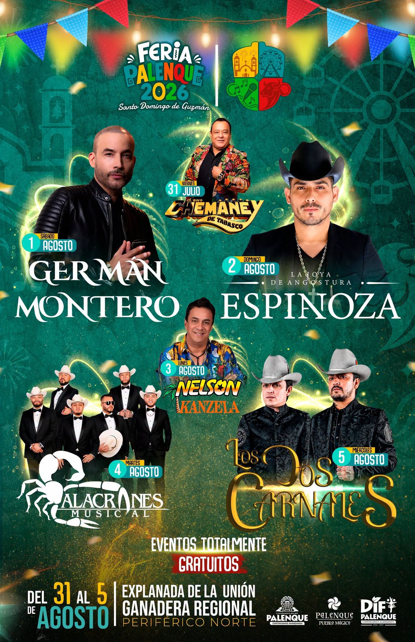 Cartelera artística Feria Santo Domingo de Guzmán Palenque 2026
