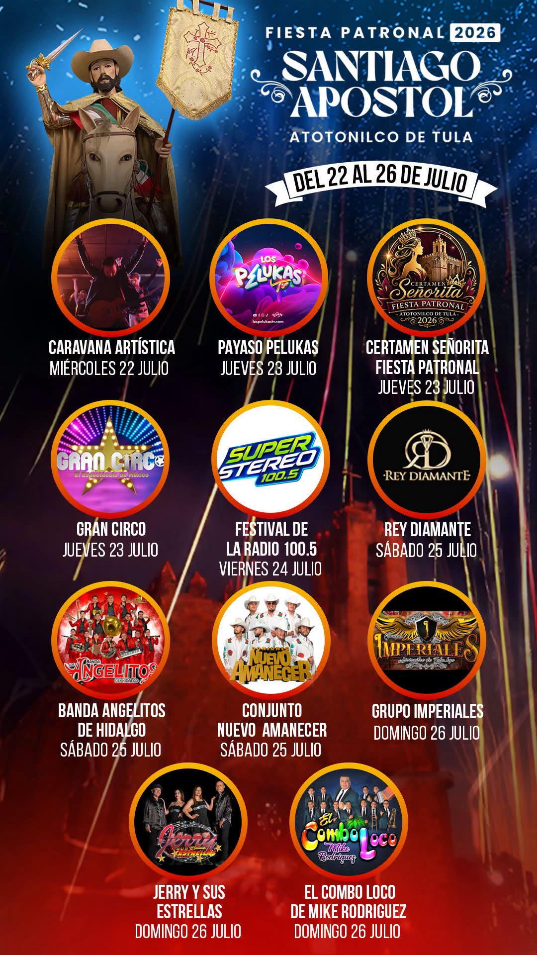 Cartelera artística Feria Patronal Atotonilco de Tula 2026