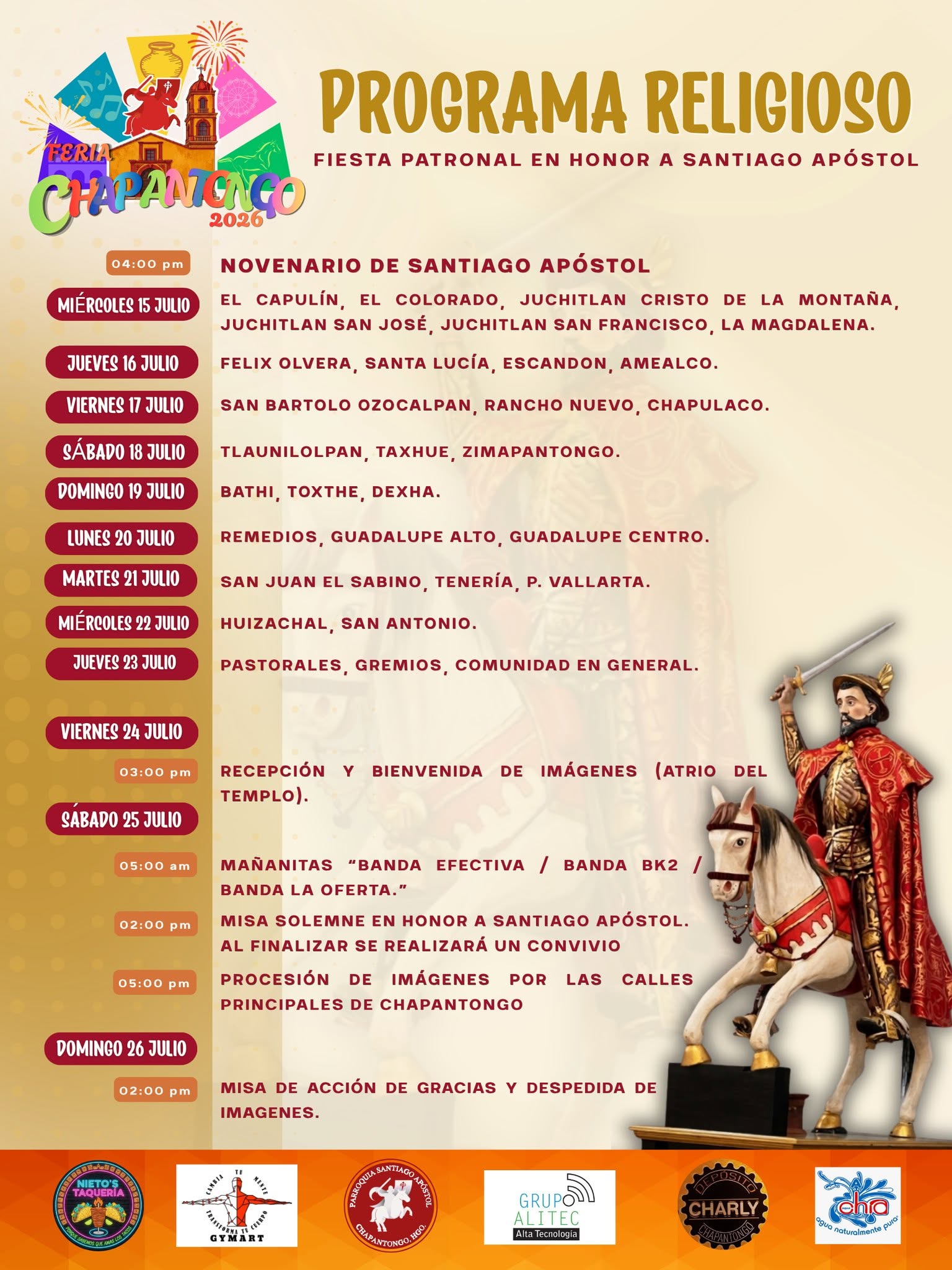 Programa religioso Feria Patronal Chapantongo 2026
