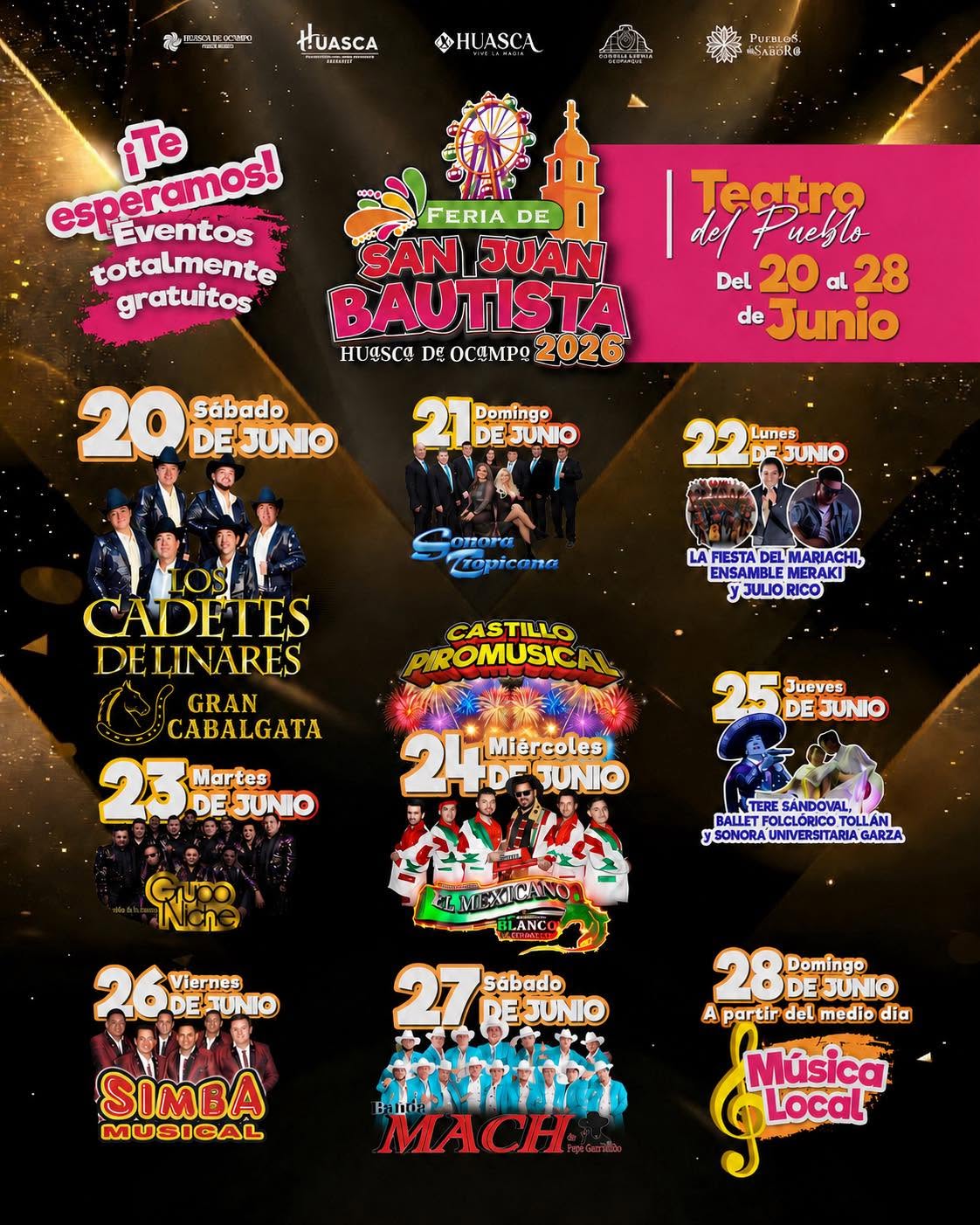 Cartelera artística Feria Patronal Huasca 2026