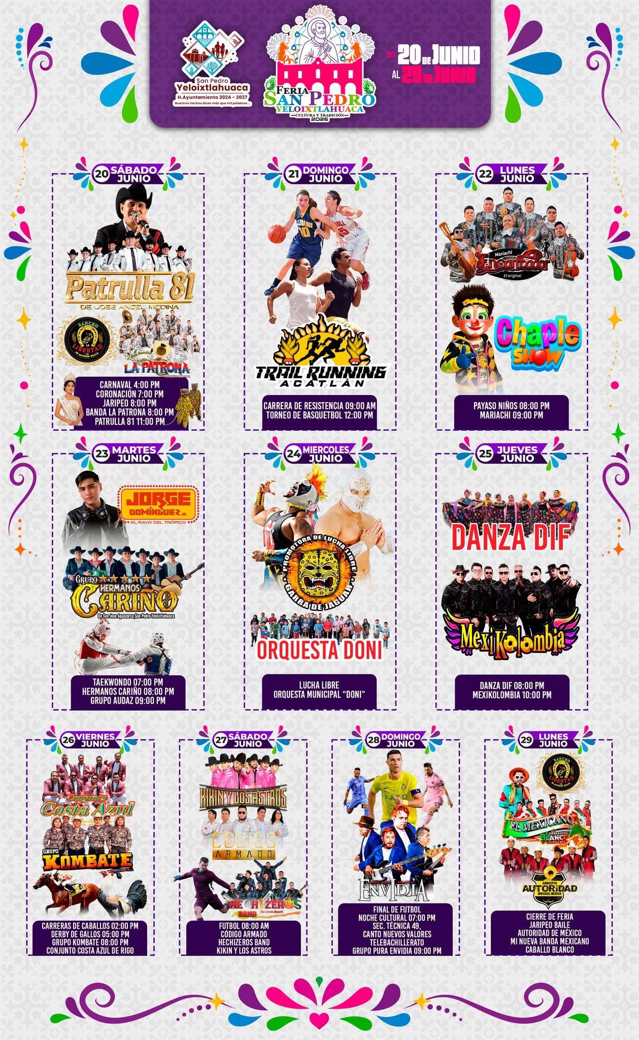 Cartelera artística Feria San Pedro Yeloixtlahuaca 2026