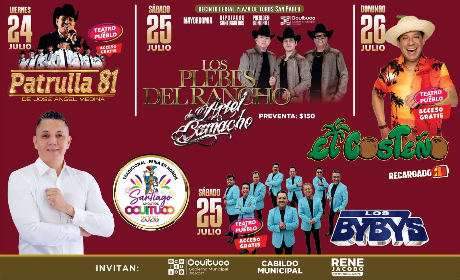 Cartelera artística Feria Santiago Apóstol Ocuituco 2026