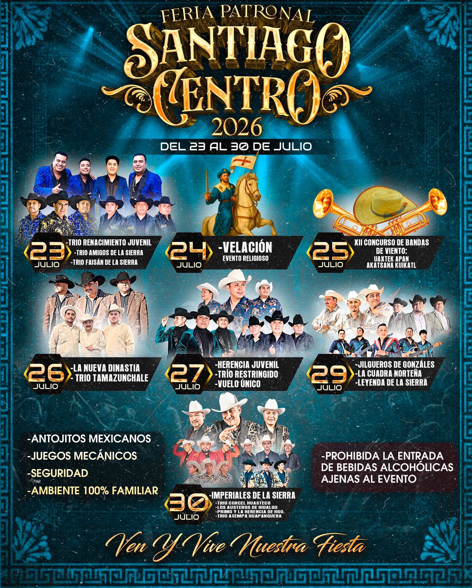 Cartelera artística Fiesta Patronal Santiago Centro Tamazunchale 2026