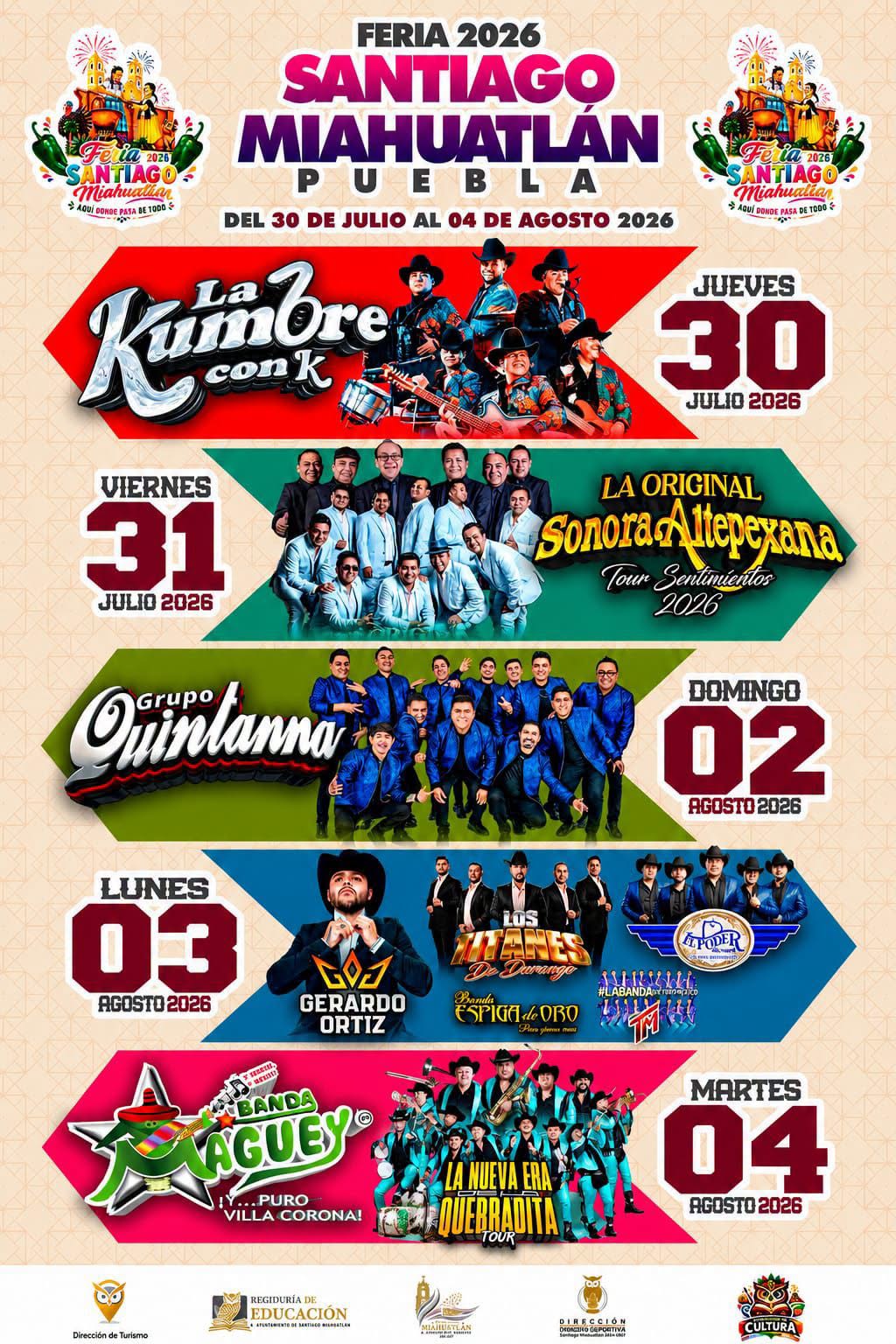 Cartelera artística Feria Santiago Miahuatlán 2026
