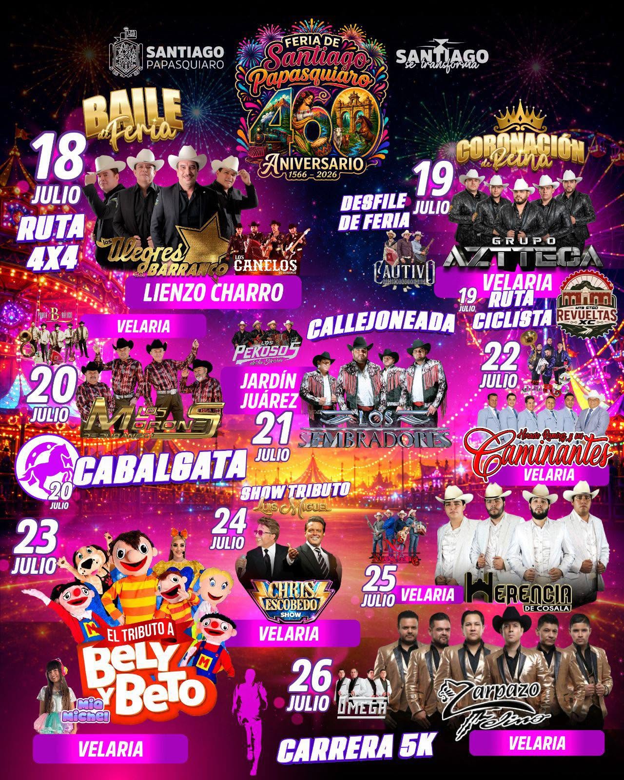 Cartelera artística Feria Santiago Papasquiaro 2026