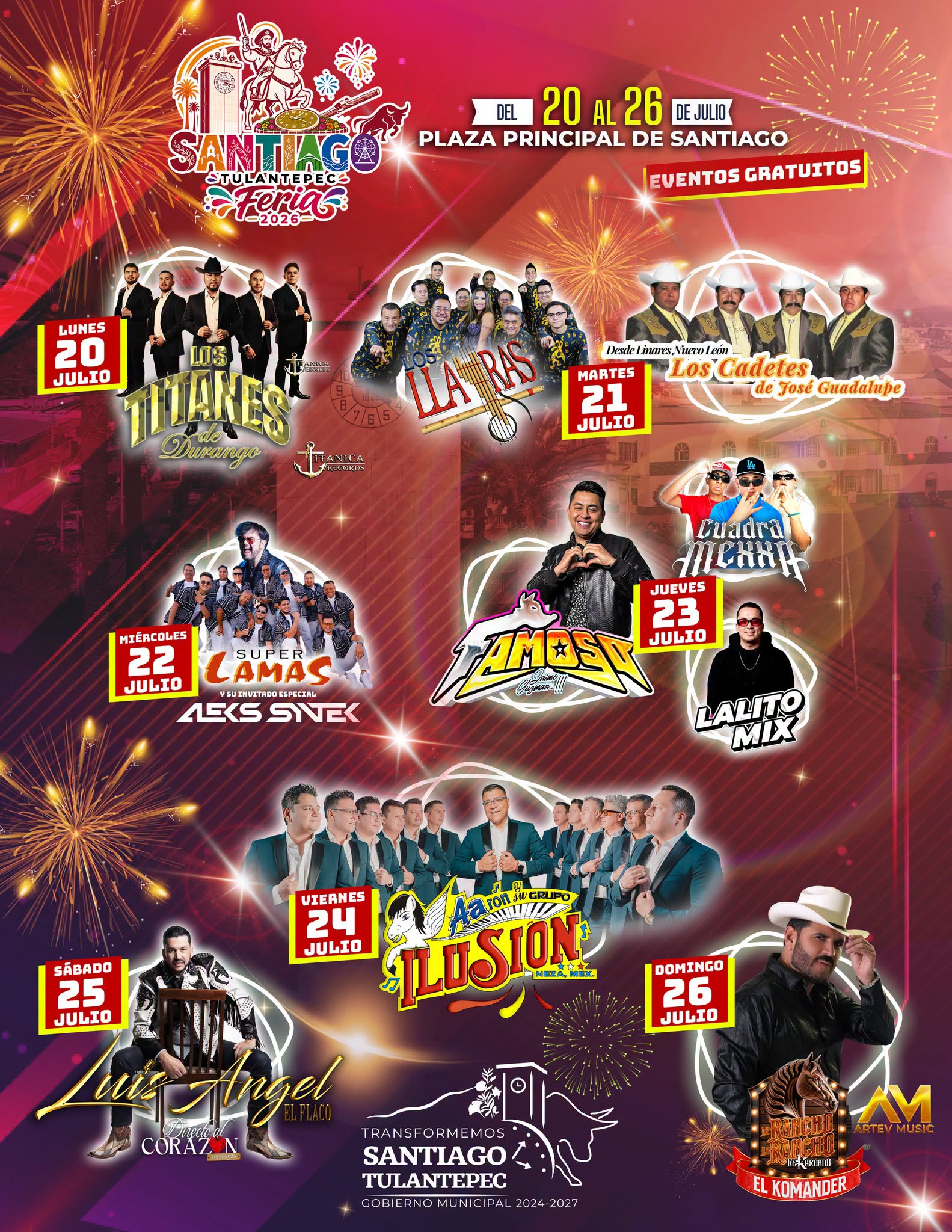 Cartelera artística Feria Santiago Tulantepec 2026