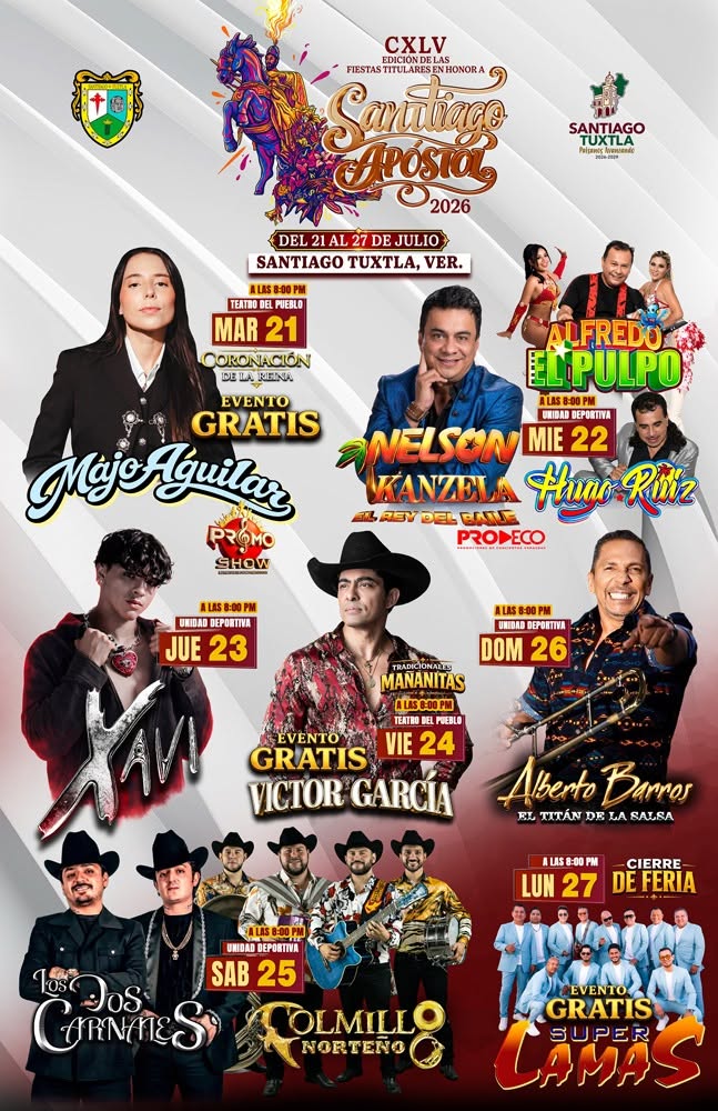 Cartelera artística Feria Santiago Tuxtla 2026
