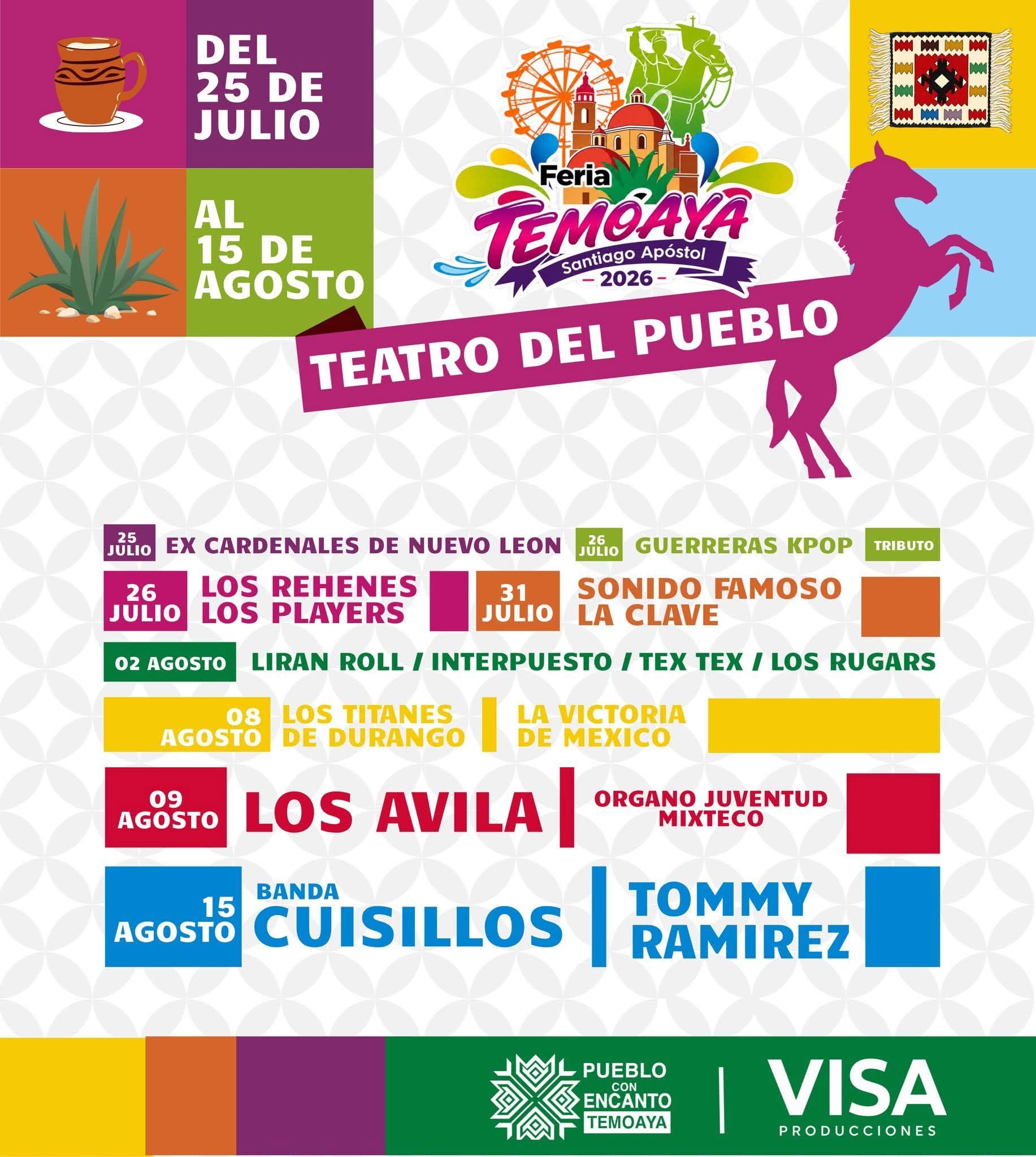 Cartelera artística Feria Temoaya 2026