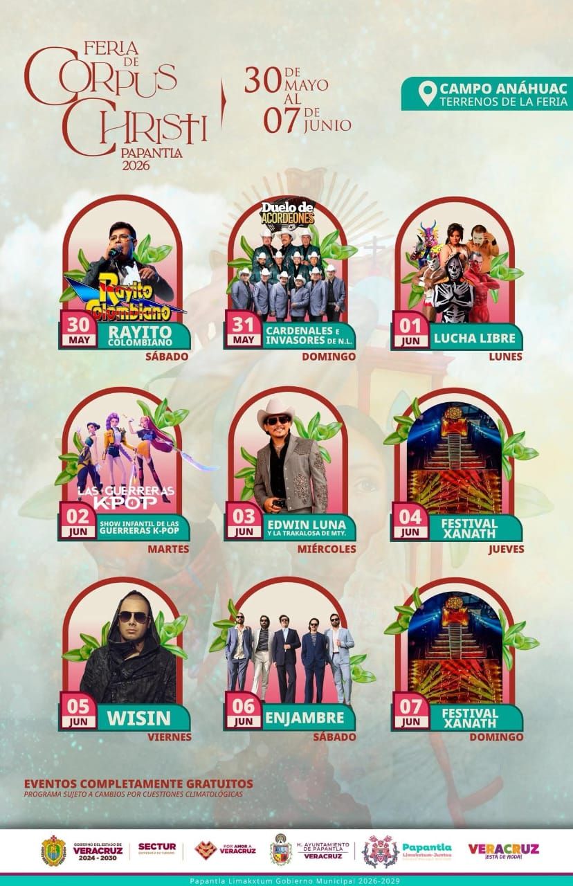 Cartelera artística Feria de Corpus Christi Papantla 2026