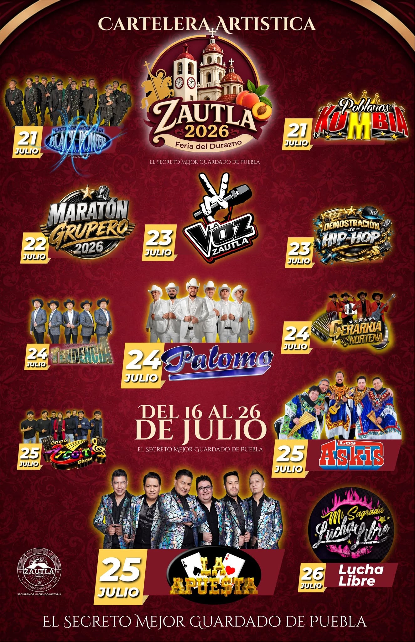 Cartelera artística Feria del Durazno Zautla 2026