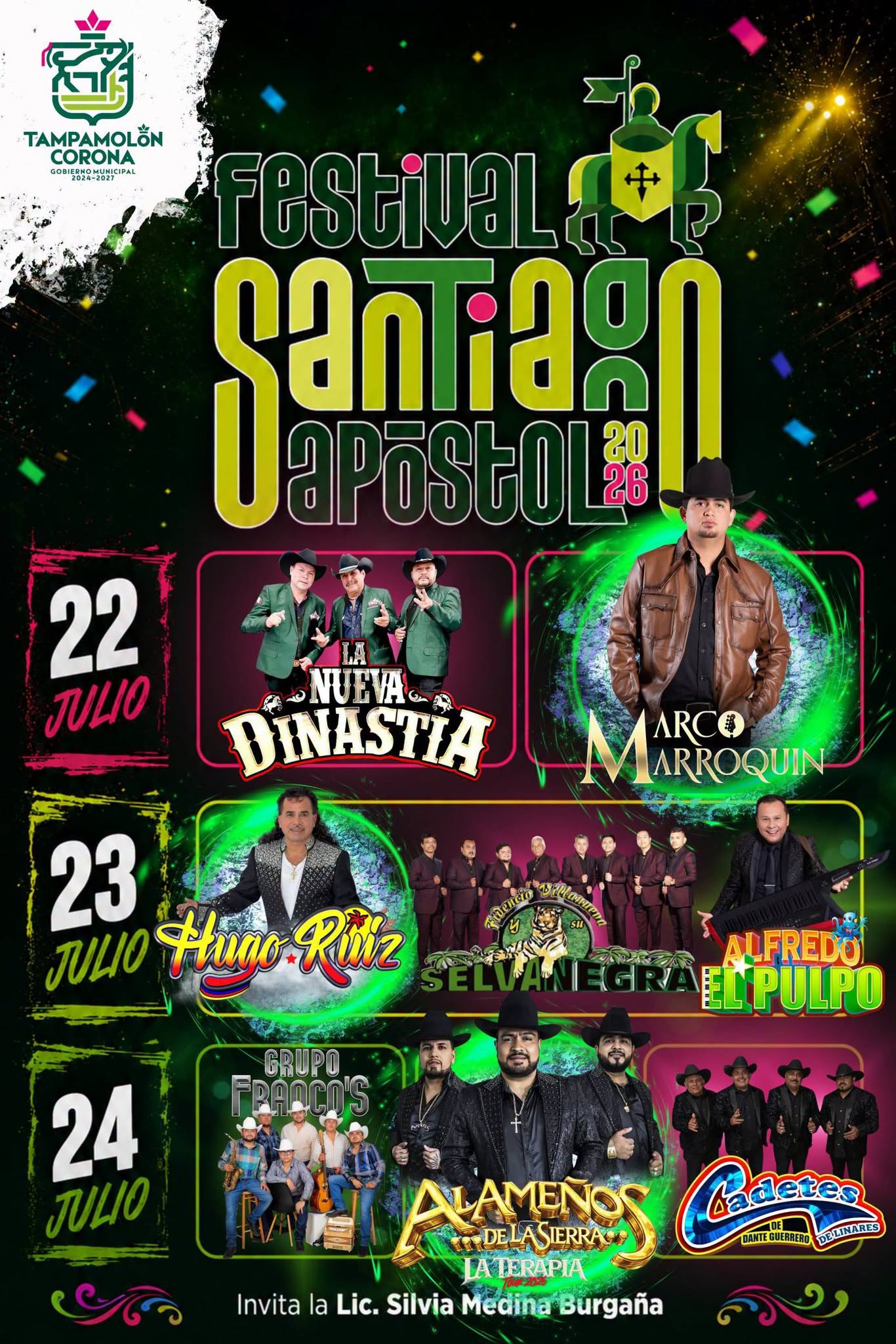Cartelera artística Festival Santiago Apóstol Tampamolón 2026