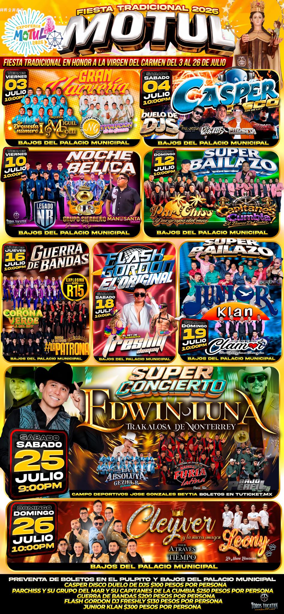 Cartelera artística Fiesta Tradicional Motul 2026