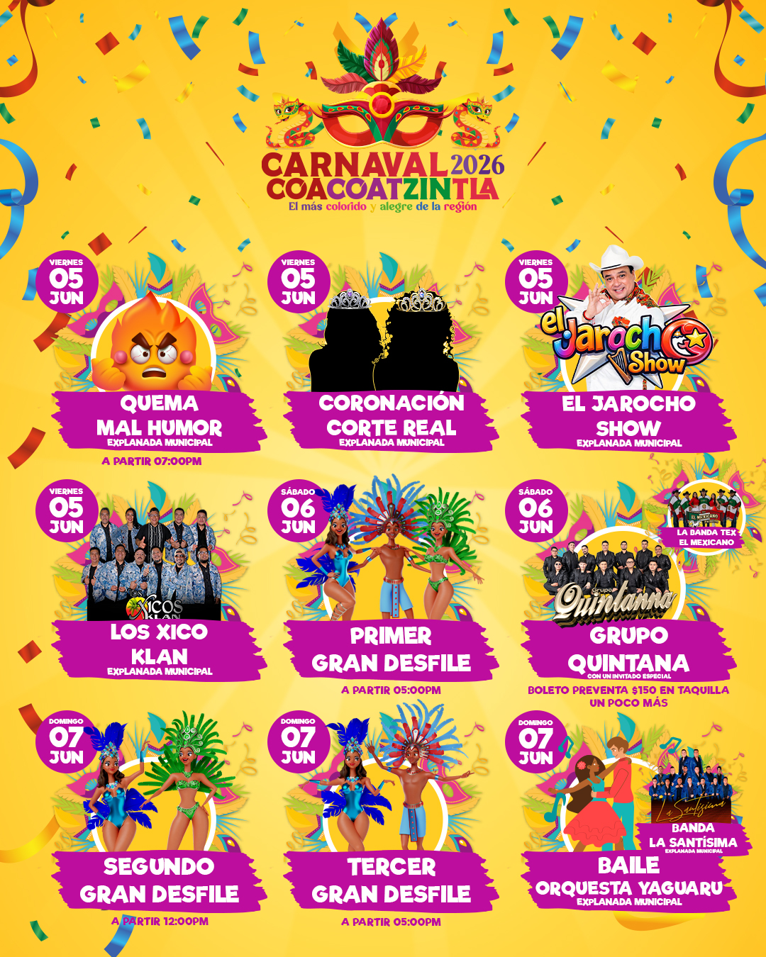 Cartelera Carnaval Coacoatzintla 2026
