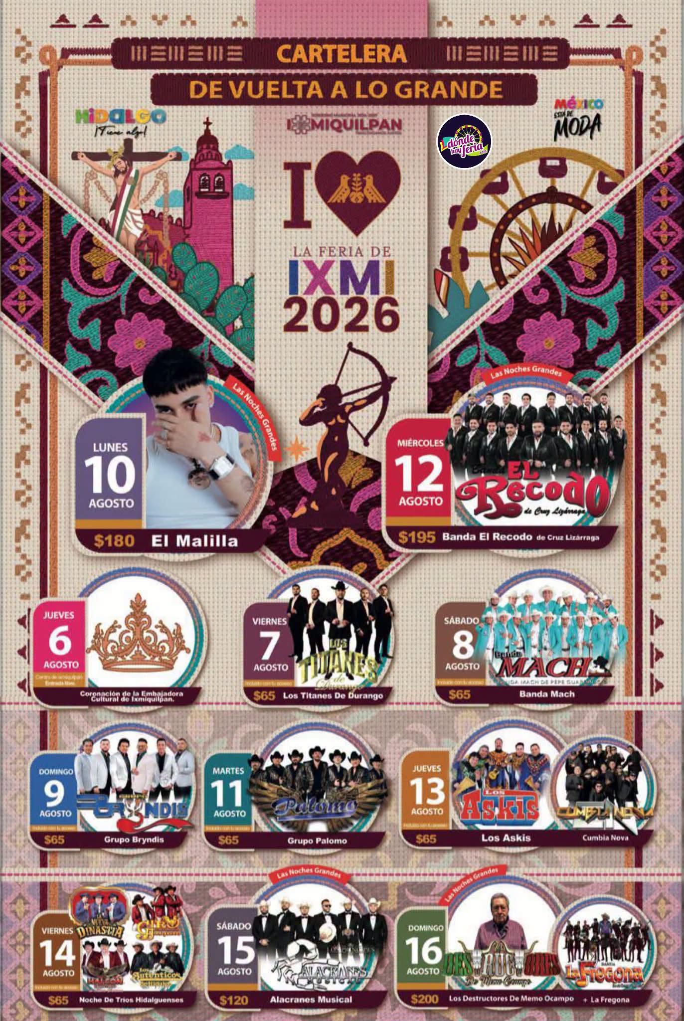 Cartelera artística Expo Feria Ixmiquilpan 2026