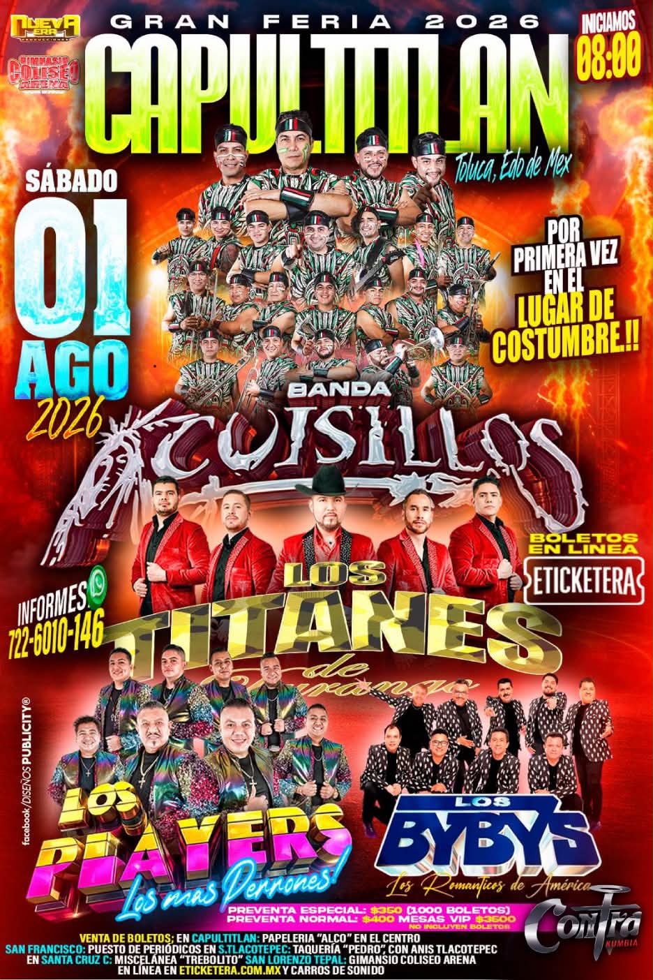 Banda Cuisillos, Titanes de Durango, Los Players de Tuzantla, Los Bybys en la Feria Capultitlan Toluca 2026
