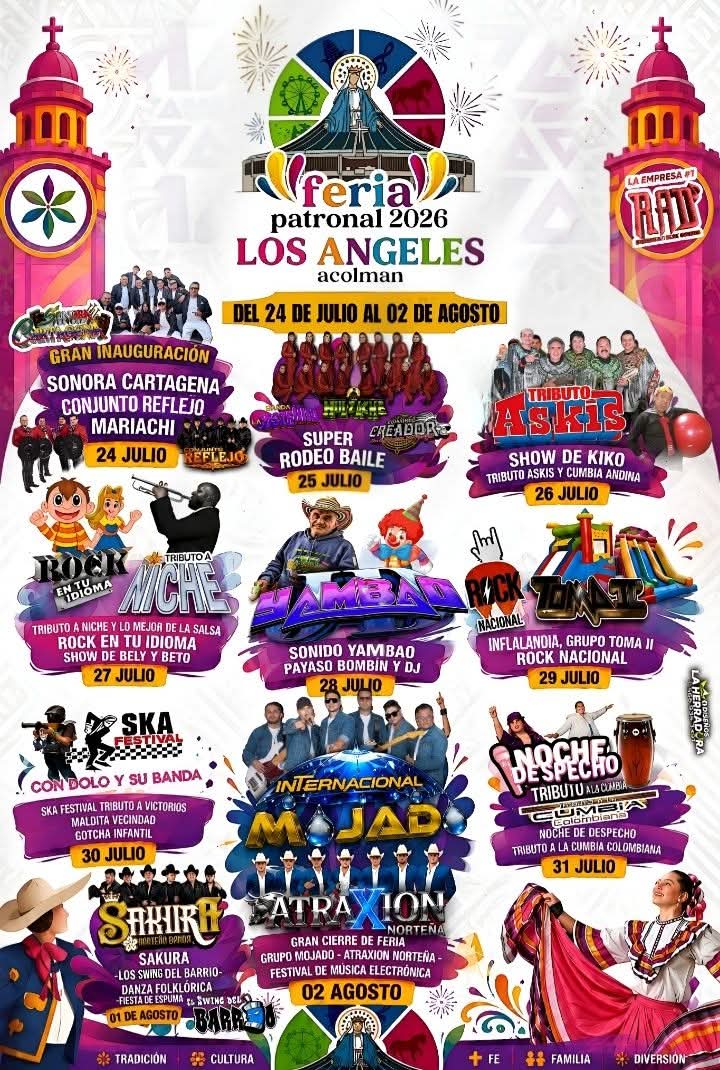Cartelera artística Feria Patronal Los Ángeles Acolman 2026