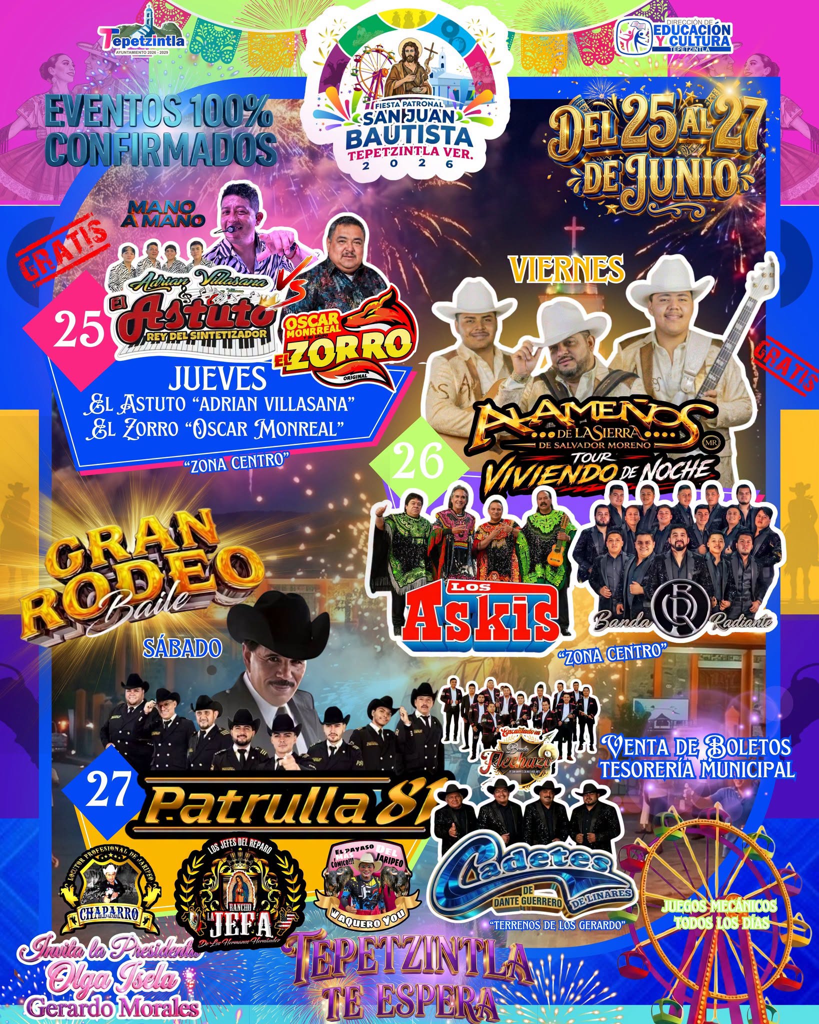 Cartelera Artística Fiesta Patronal San Juan Bautista Tepetzintla 2026