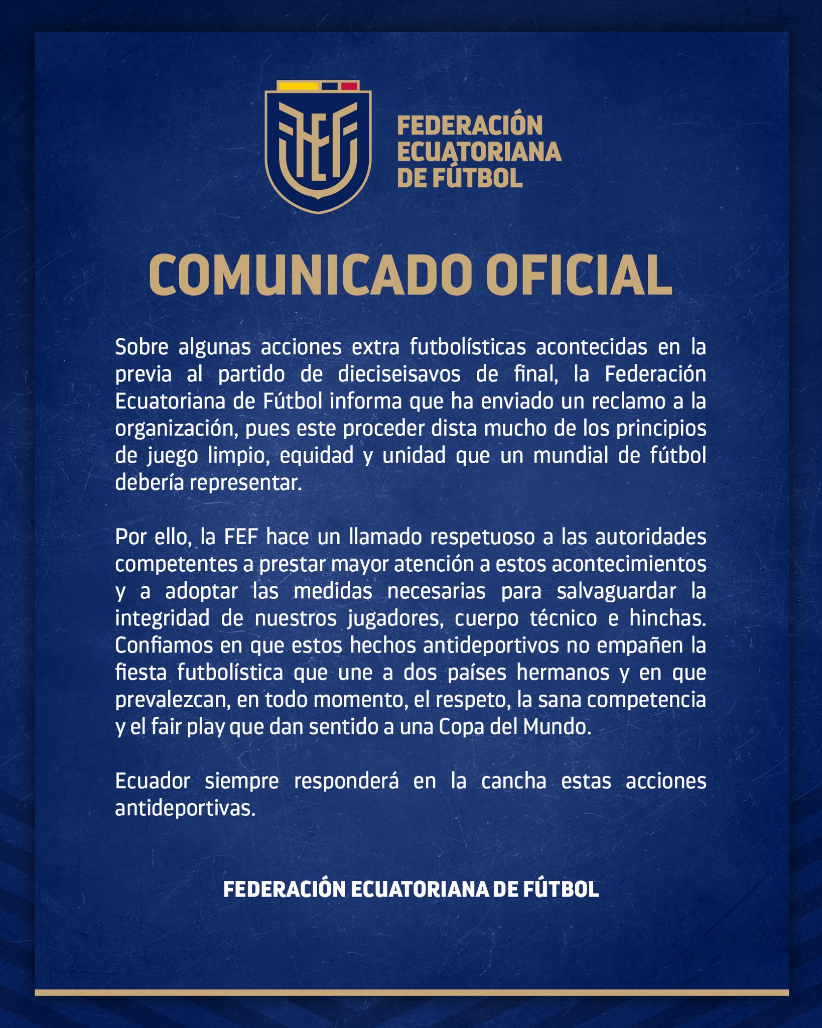 Comunicado de la Federación Ecuatoriana de Futbol