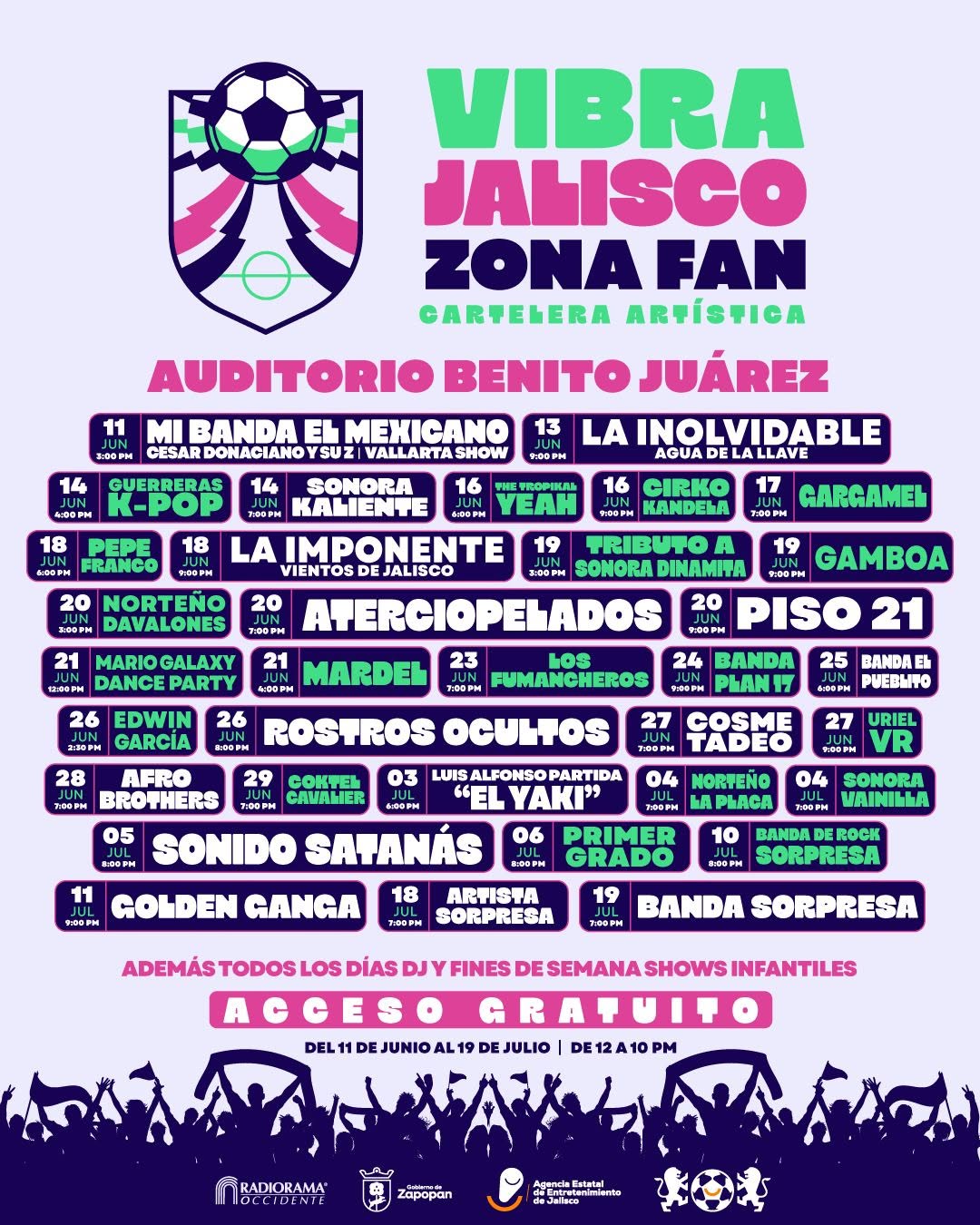 Cartelera artística Vibra Jalisco Zona Fan 2026