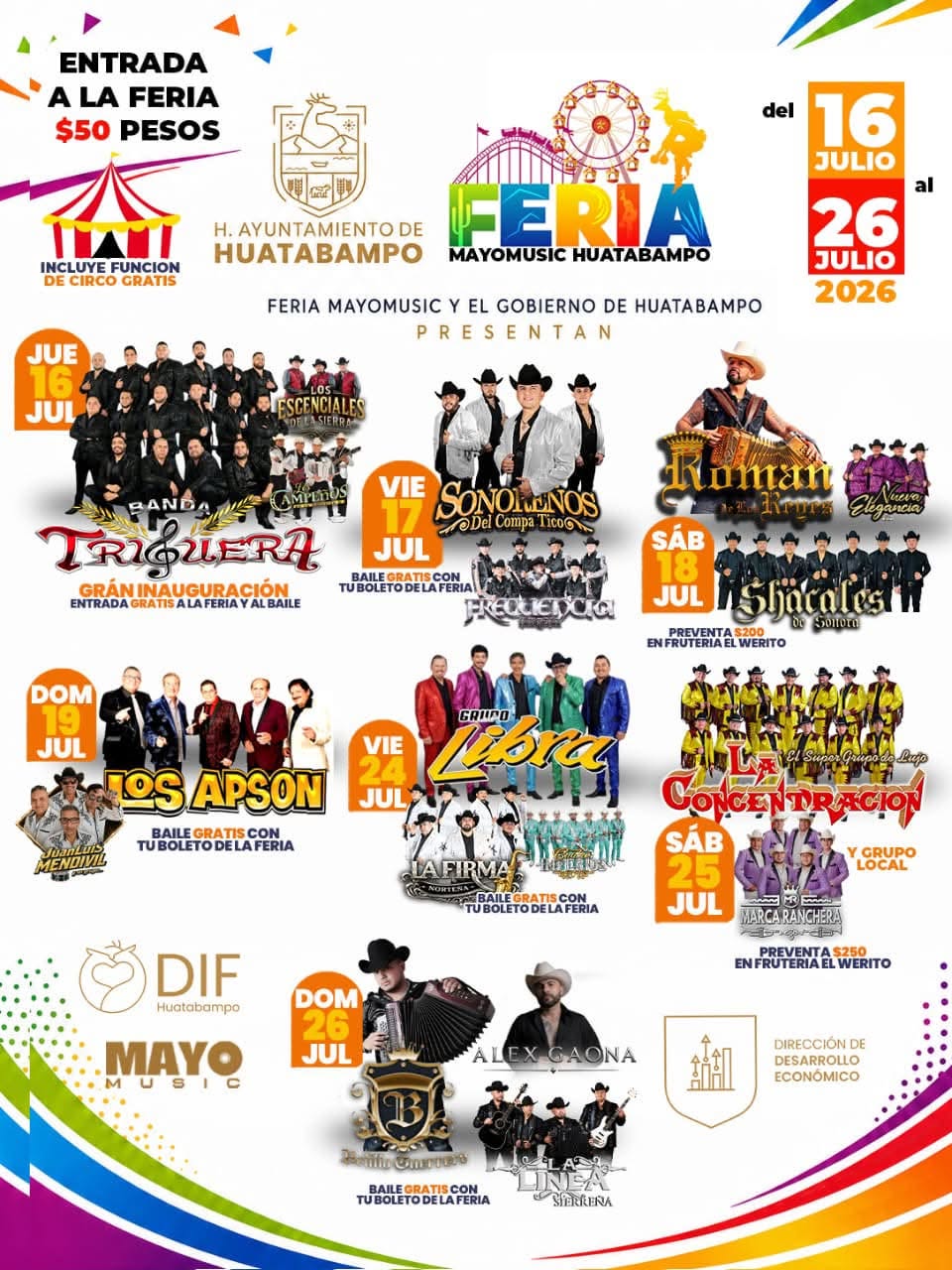 Cartelera Artística Feria Mayo Music Huatabampo 2026