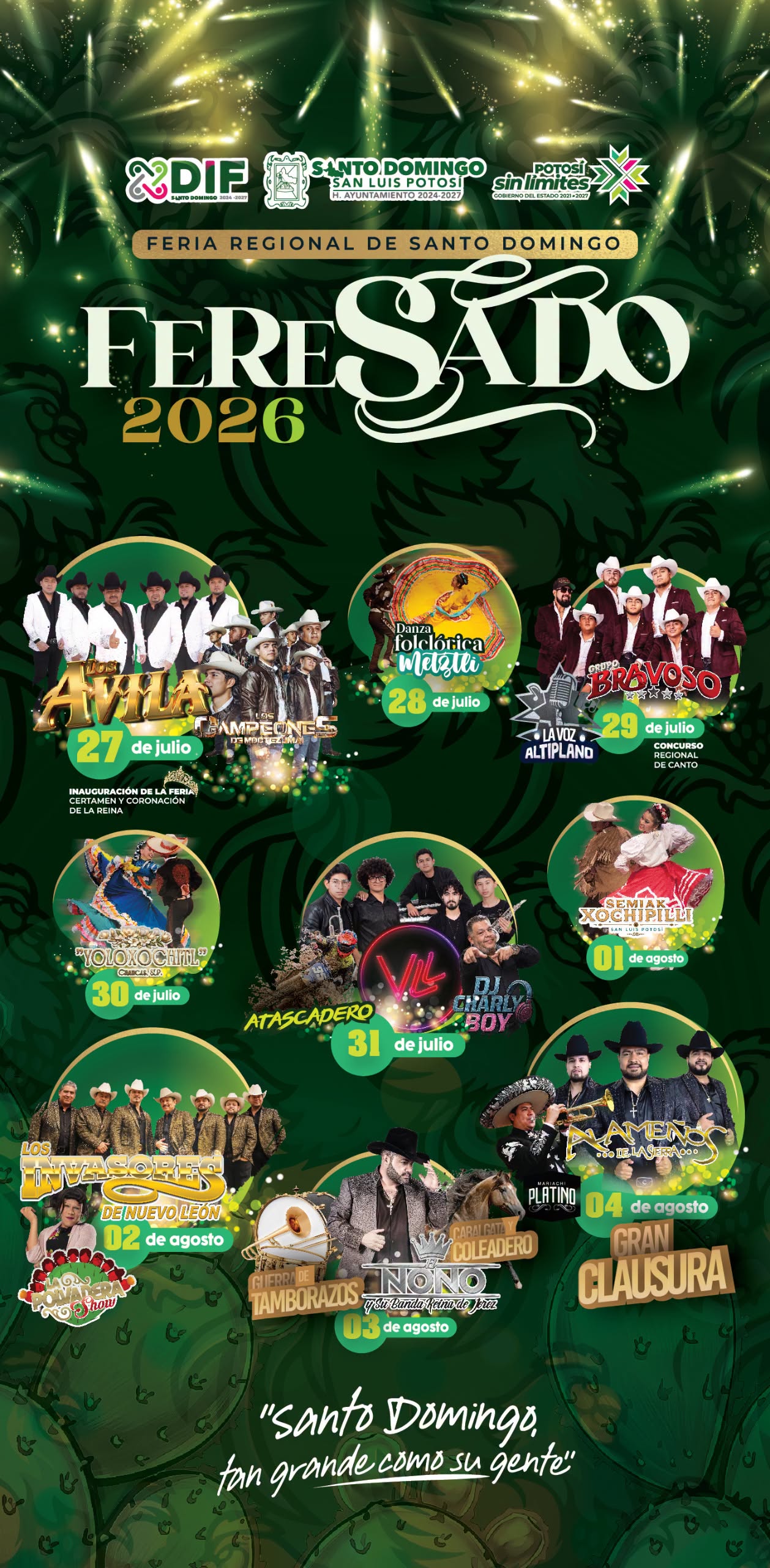 Cartelera Artística Feria Regional de Santo Domingo FERESADO 2026