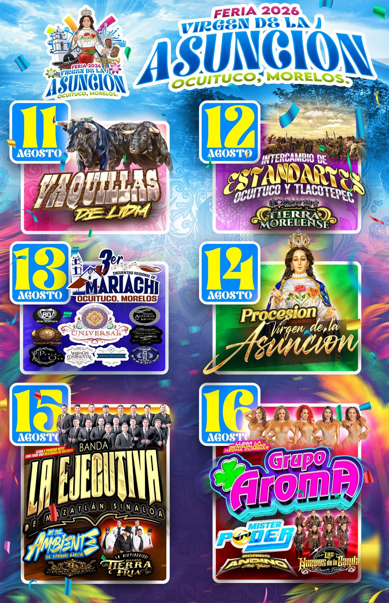 Cartelera Artística Feria de la Asunción Ocuituco 2026