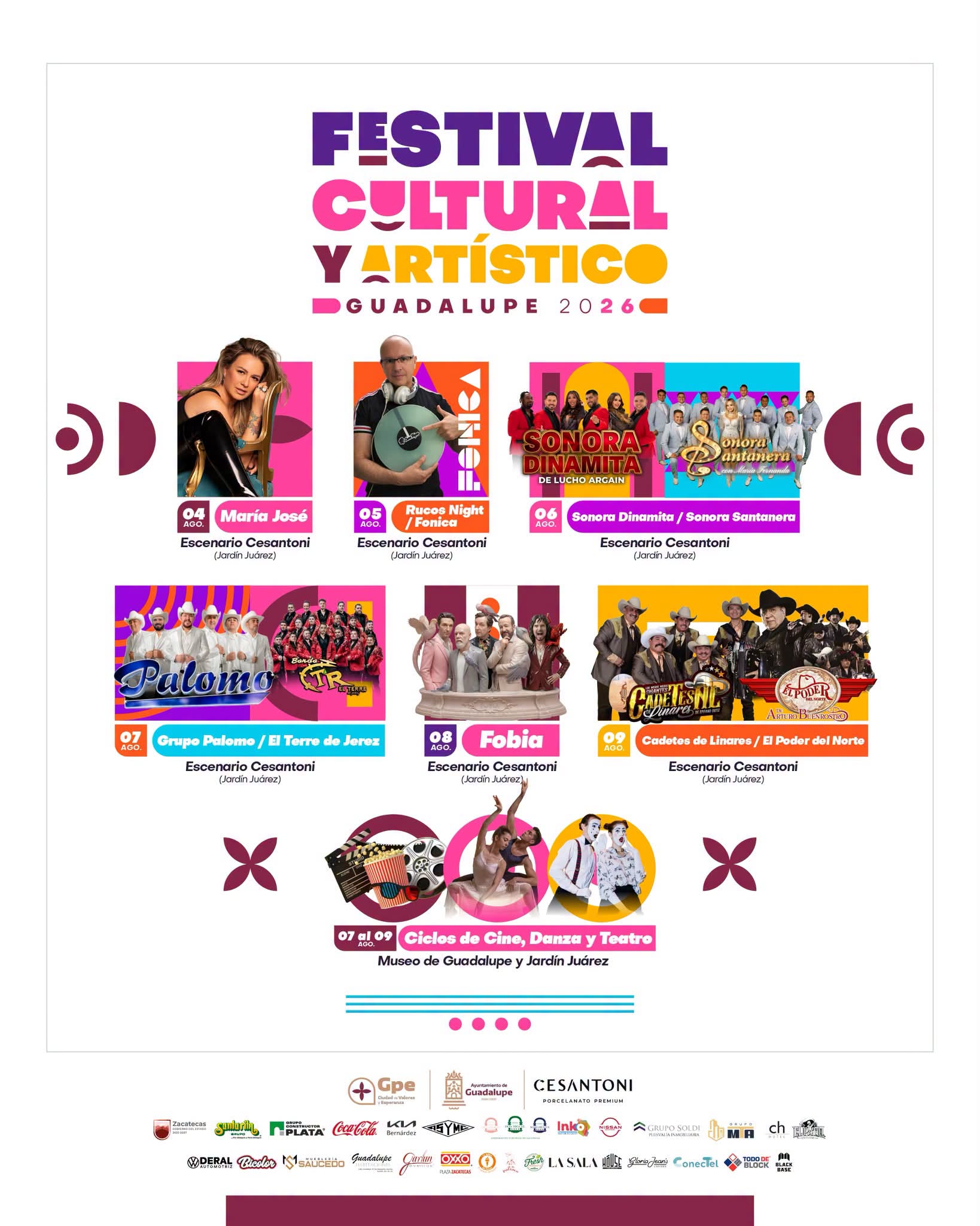 Cartelera Artística Festival Cultural y Artístico Guadalupe 2026