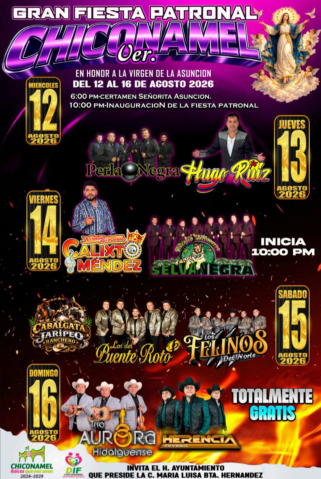 Cartelera Artística Fiesta Patronal Chiconamel 2026
