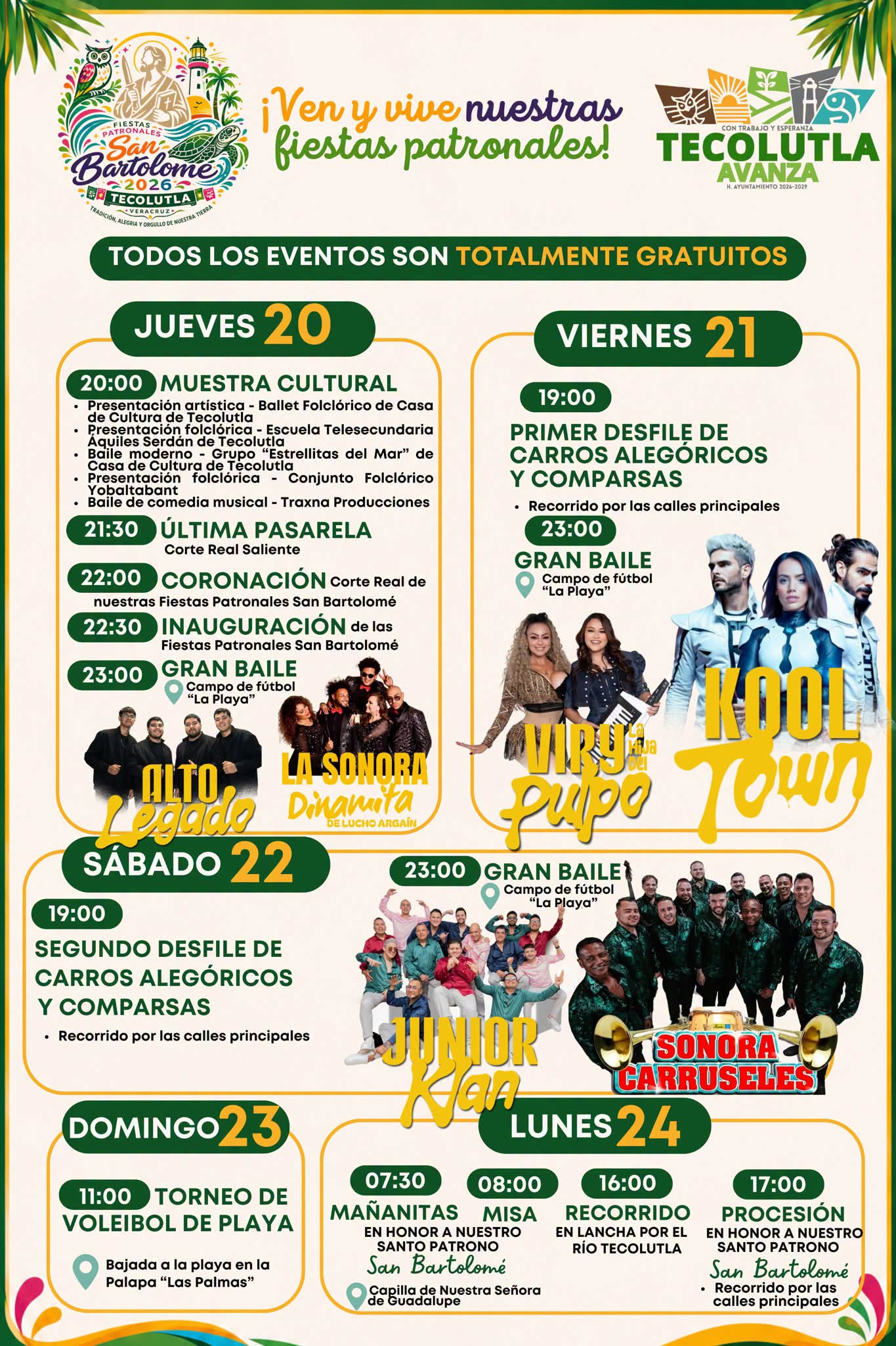 Programa Fiesta Patronal de San Bartolomé Tecolutla 2026