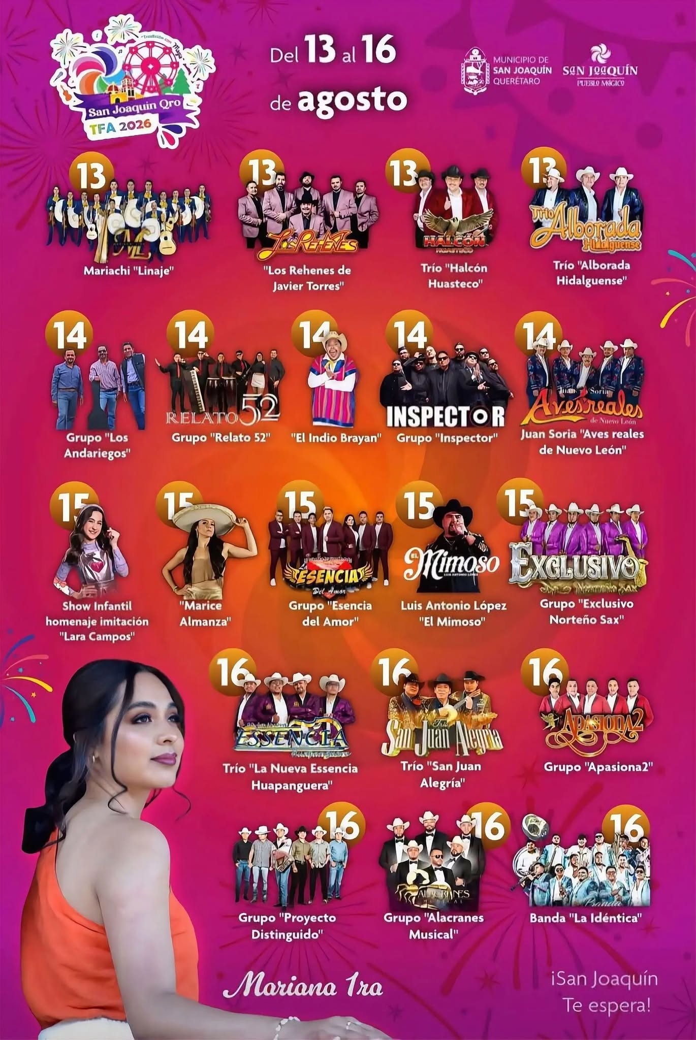 Cartelera Artística Fiestas de Agosto San Joaquín 2026