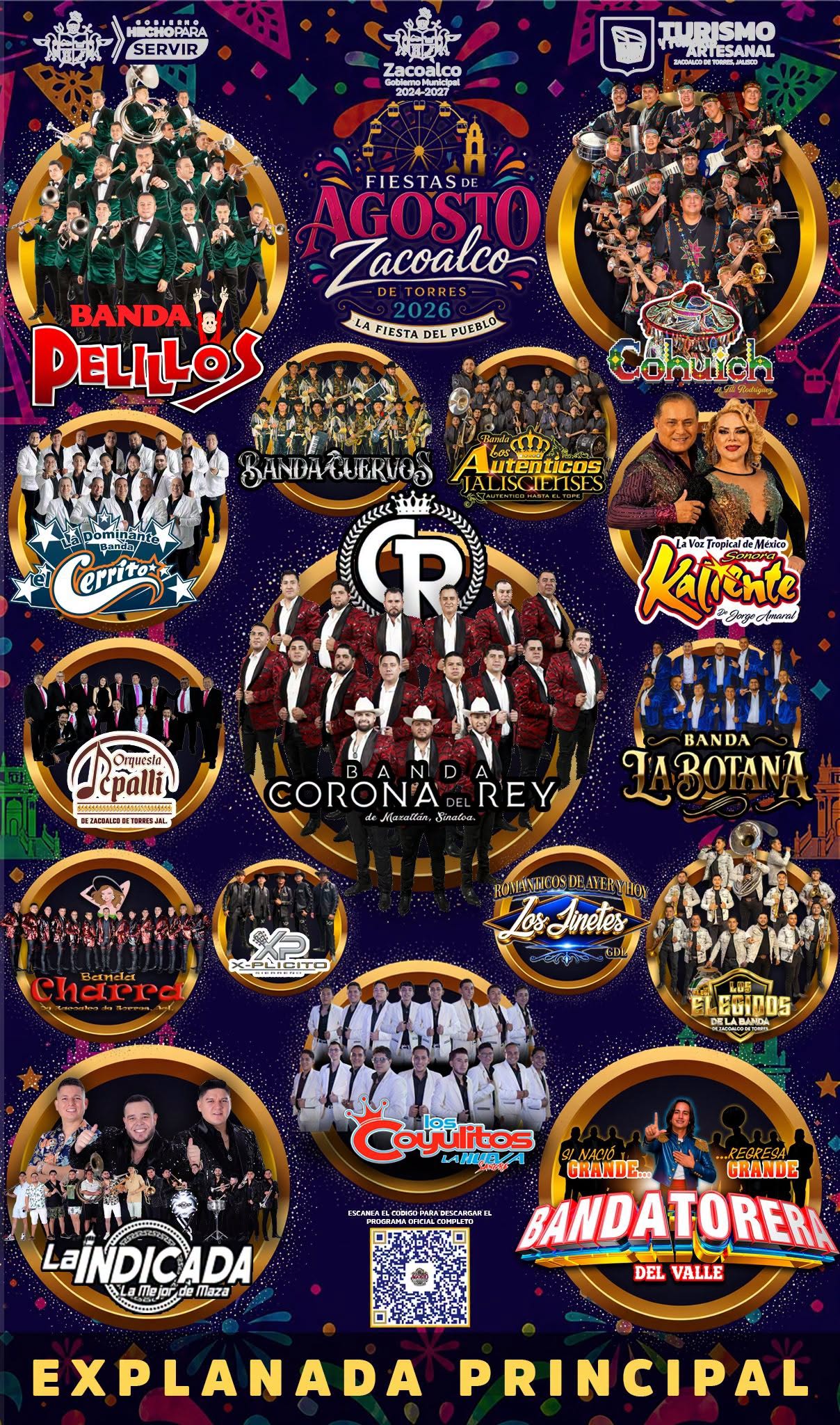 Cartelera Artística Fiestas de Agosto Zacoalco de Torres 2026